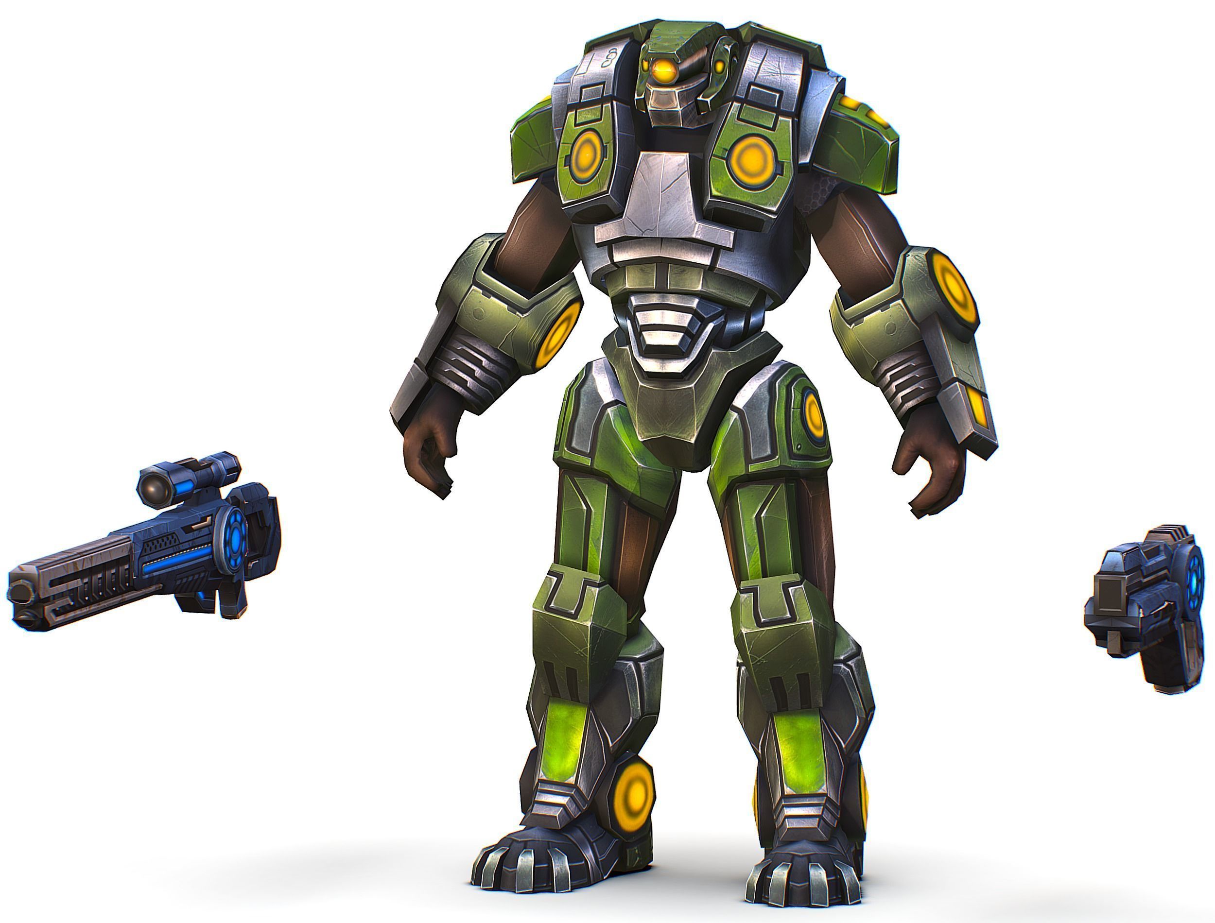 Cartoon Sci-Fi Cyborg Drone Heavy Sniper Soldier Low-poly 3D model_2