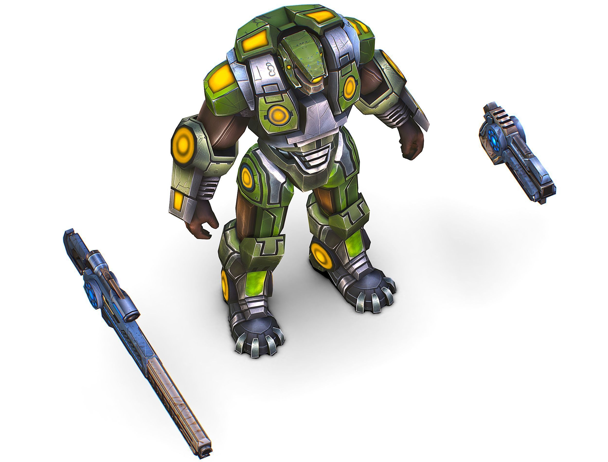 Cartoon Sci-Fi Cyborg Drone Heavy Sniper Soldier Low-poly 3D model_33