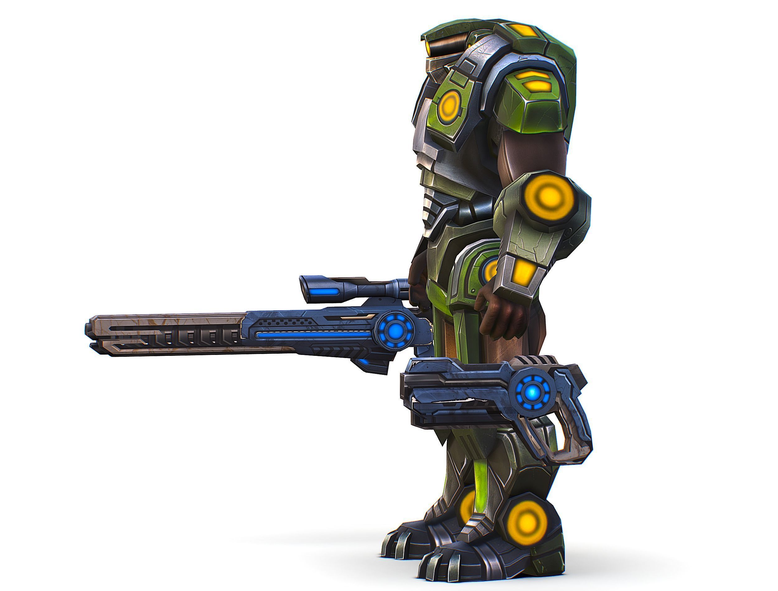 Cartoon Sci-Fi Cyborg Drone Heavy Sniper Soldier Low-poly 3D model_7