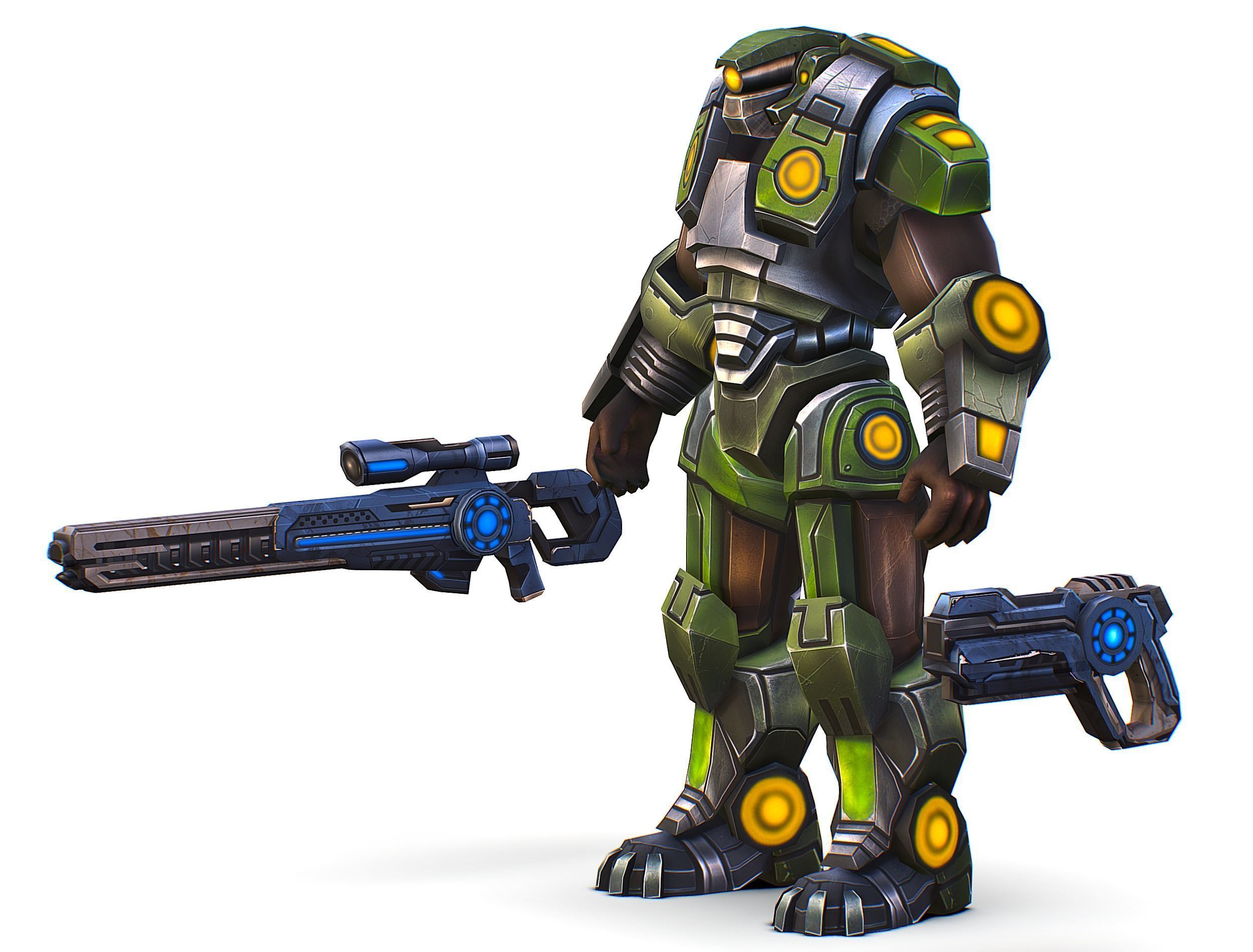 Cartoon Sci-Fi Cyborg Drone Heavy Sniper Soldier Low-poly 3D model_5