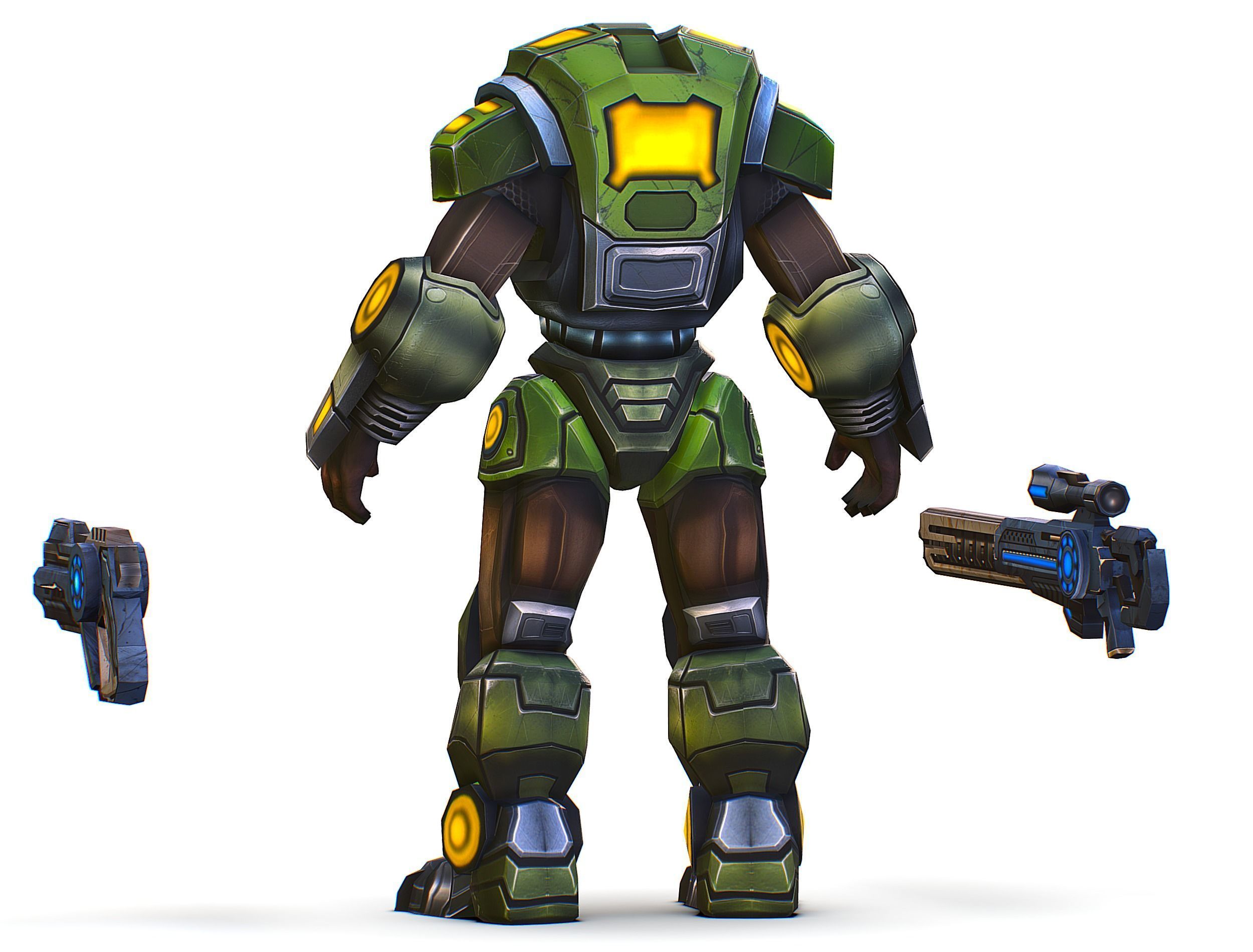 Cartoon Sci-Fi Cyborg Drone Heavy Sniper Soldier Low-poly 3D model_11