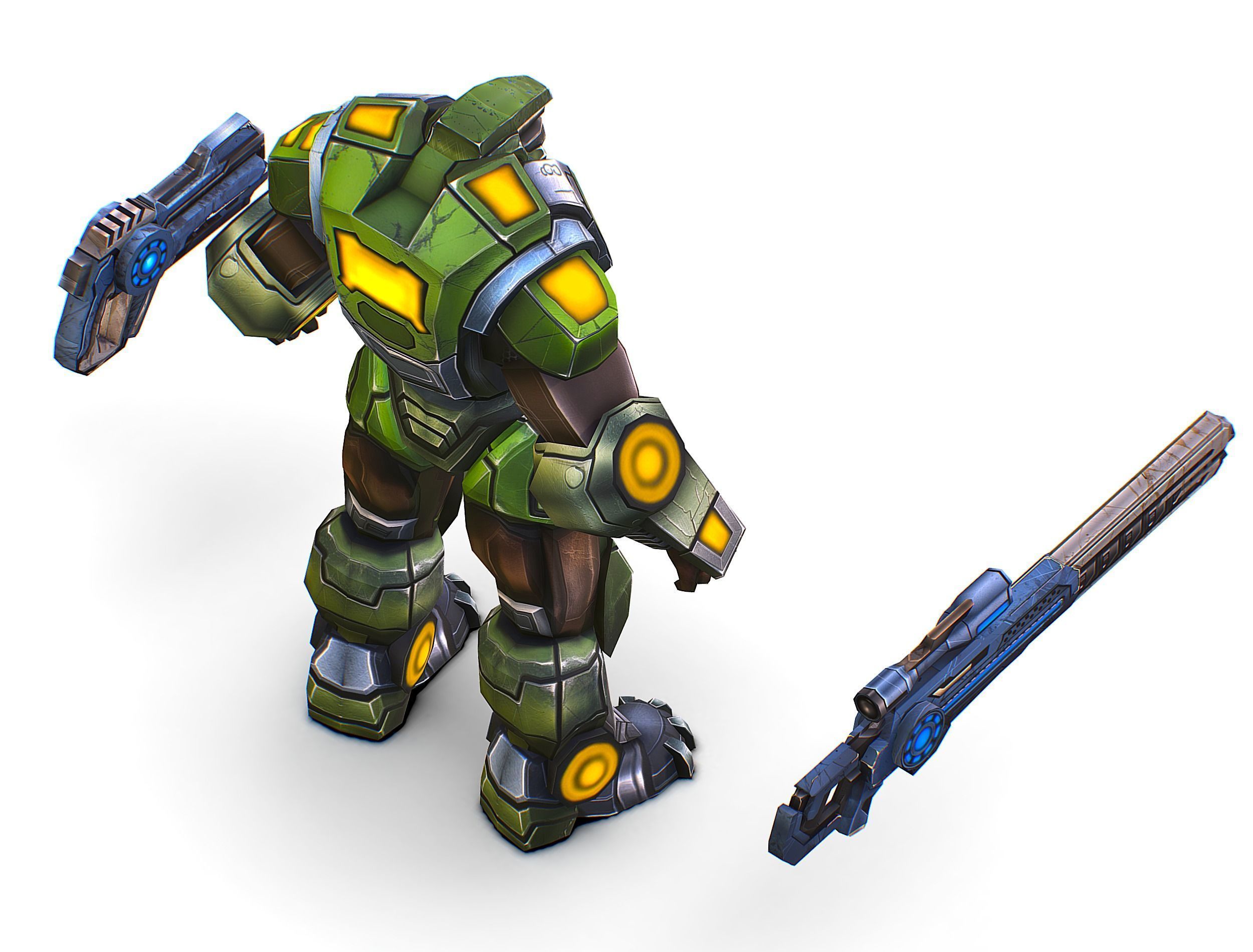 Cartoon Sci-Fi Cyborg Drone Heavy Sniper Soldier Low-poly 3D model_36