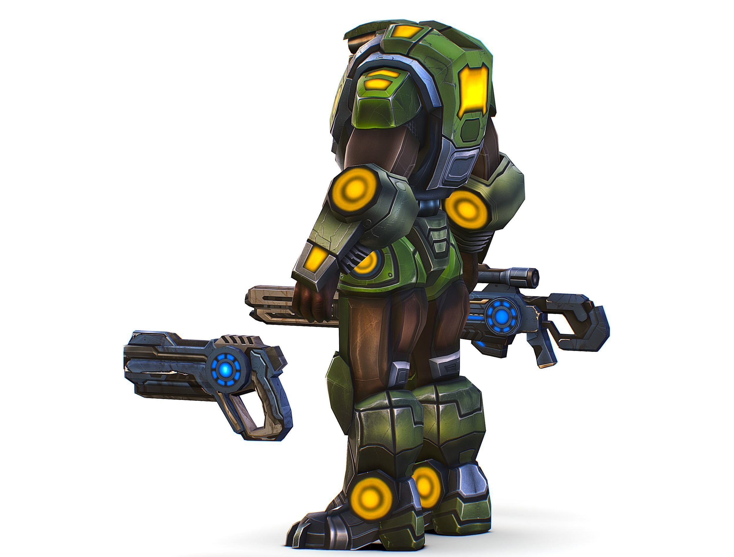 Cartoon Sci-Fi Cyborg Drone Heavy Sniper Soldier Low-poly 3D model_9