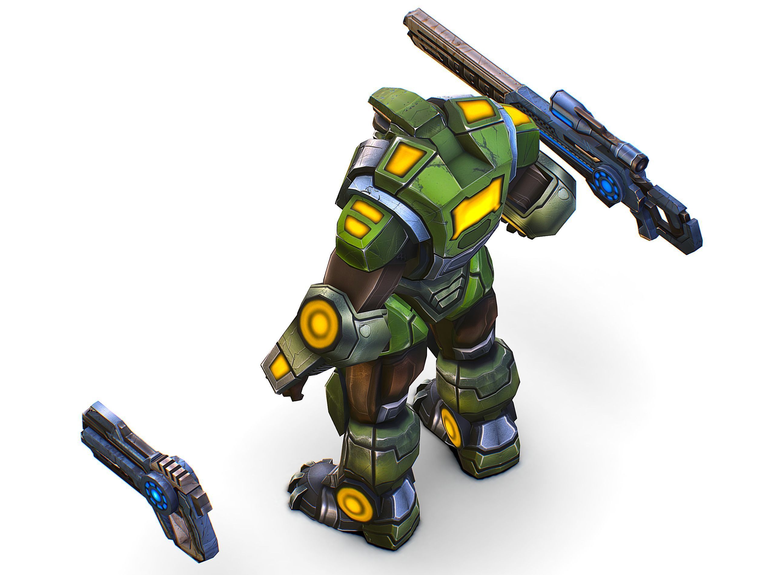 Cartoon Sci-Fi Cyborg Drone Heavy Sniper Soldier Low-poly 3D model_35