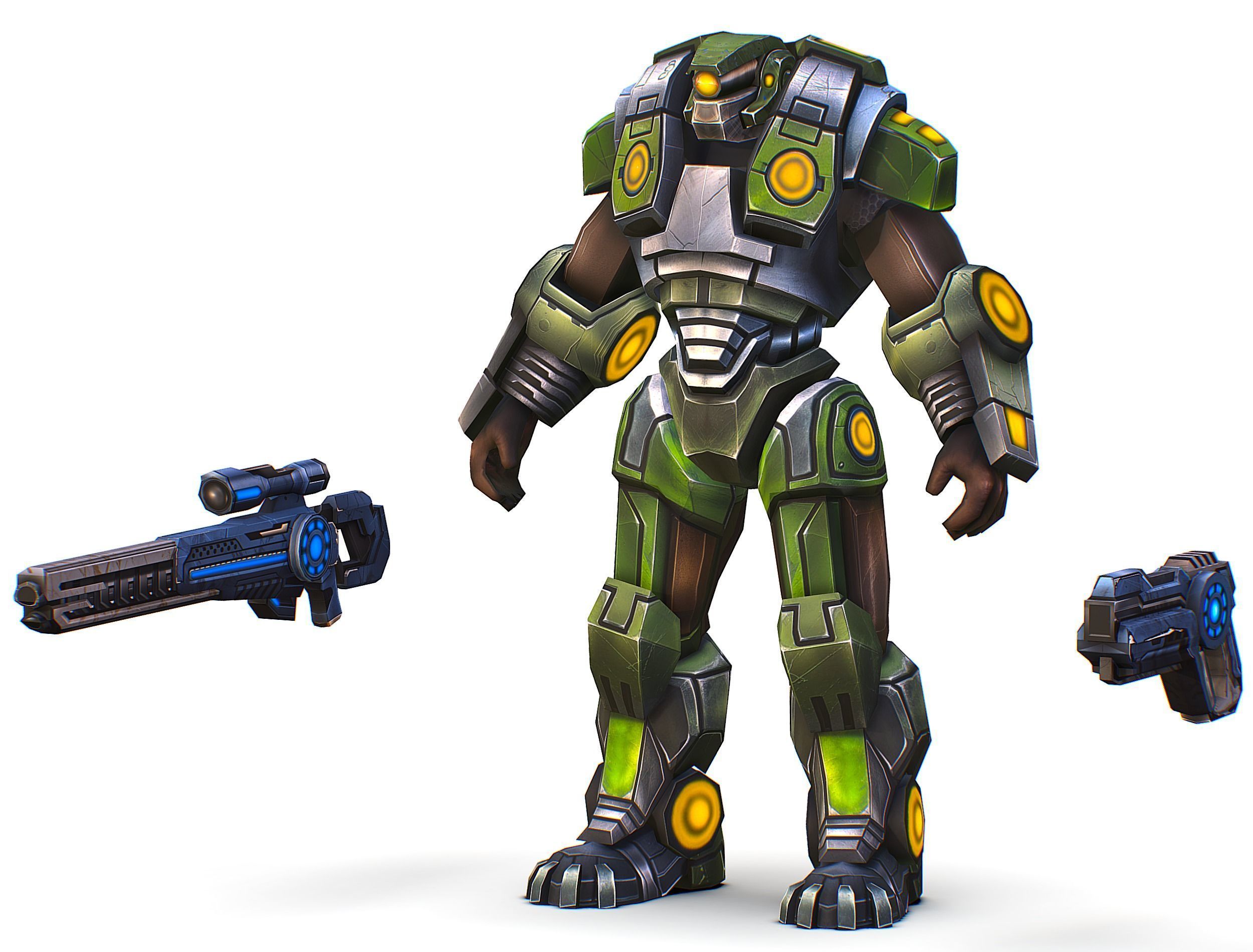 Cartoon Sci-Fi Cyborg Drone Heavy Sniper Soldier Low-poly 3D model_3