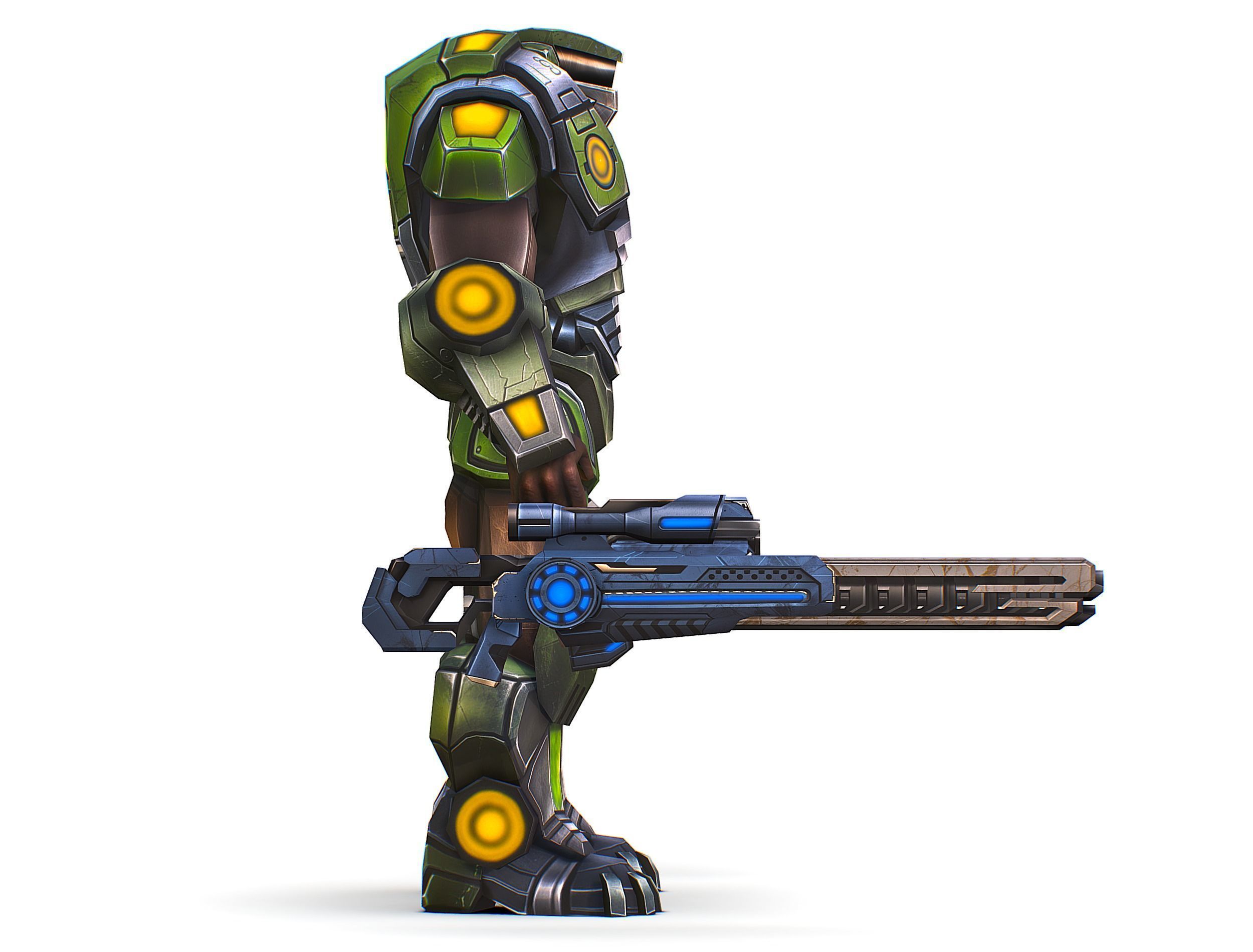 Cartoon Sci-Fi Cyborg Drone Heavy Sniper Soldier Low-poly 3D model_15