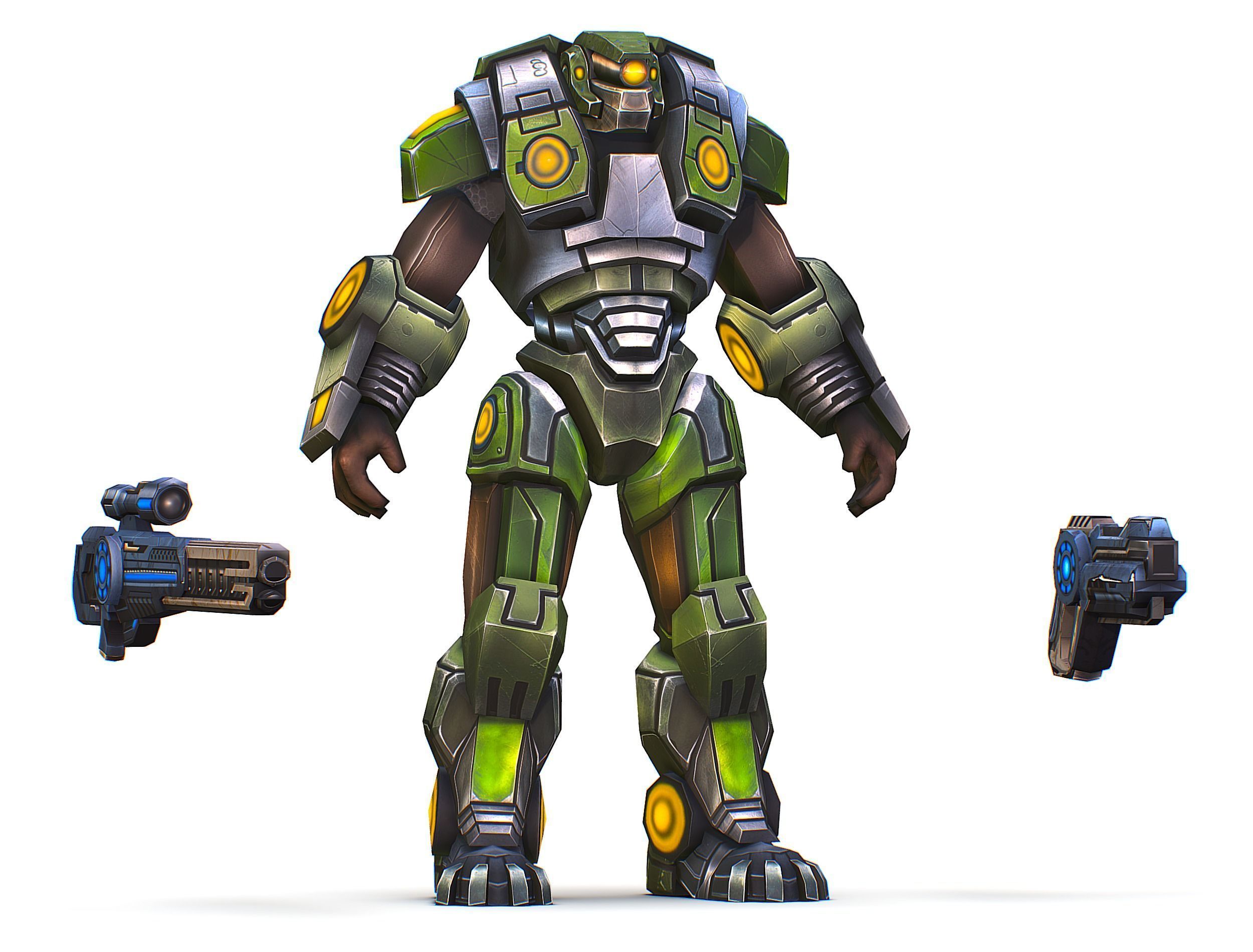 Cartoon Sci-Fi Cyborg Drone Heavy Sniper Soldier Low-poly 3D model_17