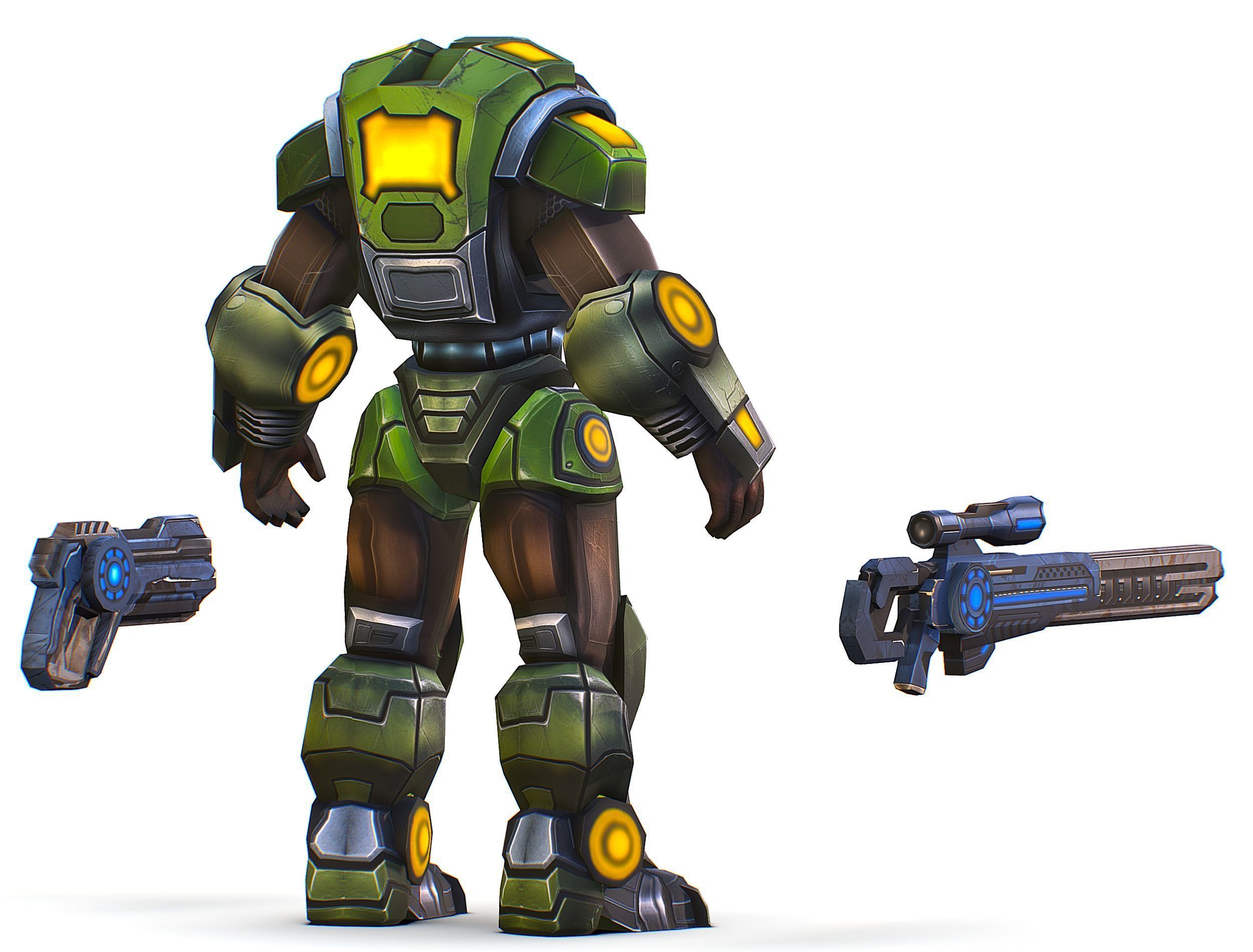 Cartoon Sci-Fi Cyborg Drone Heavy Sniper Soldier Low-poly 3D model_13