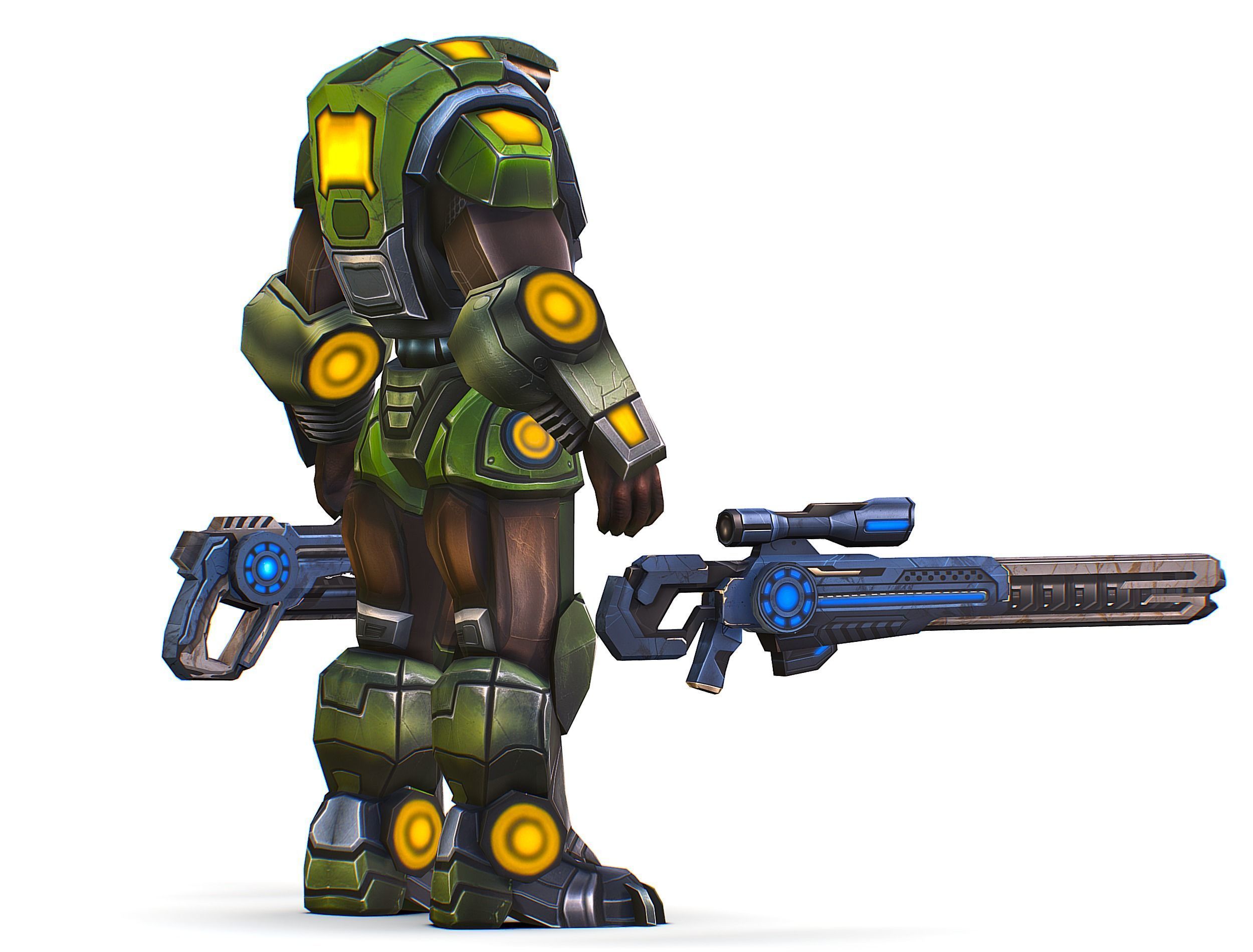 Cartoon Sci-Fi Cyborg Drone Heavy Sniper Soldier Low-poly 3D model_14