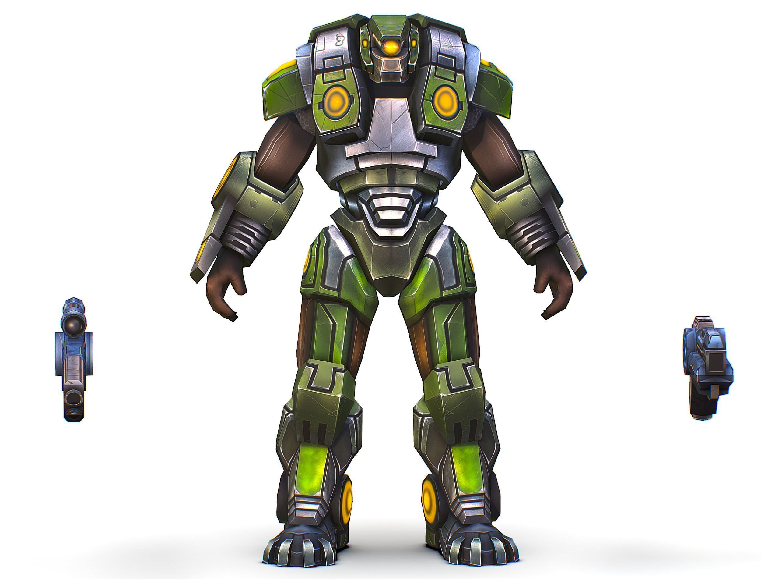 Cartoon Sci-Fi Cyborg Drone Heavy Sniper Soldier Low-poly 3D model_1