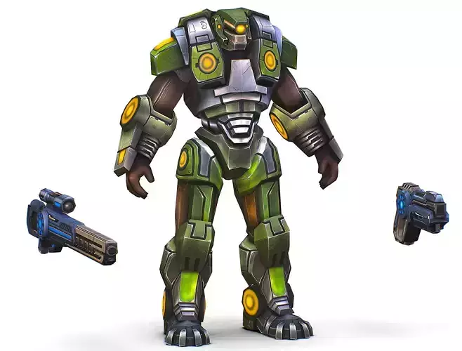 Cartoon Sci-Fi Cyborg Drone Heavy Sniper Soldier Low-poly 3D model Cartoon Sci-Fi Cyborg Drone Heavy Sniper Soldier Low-poly 3D model