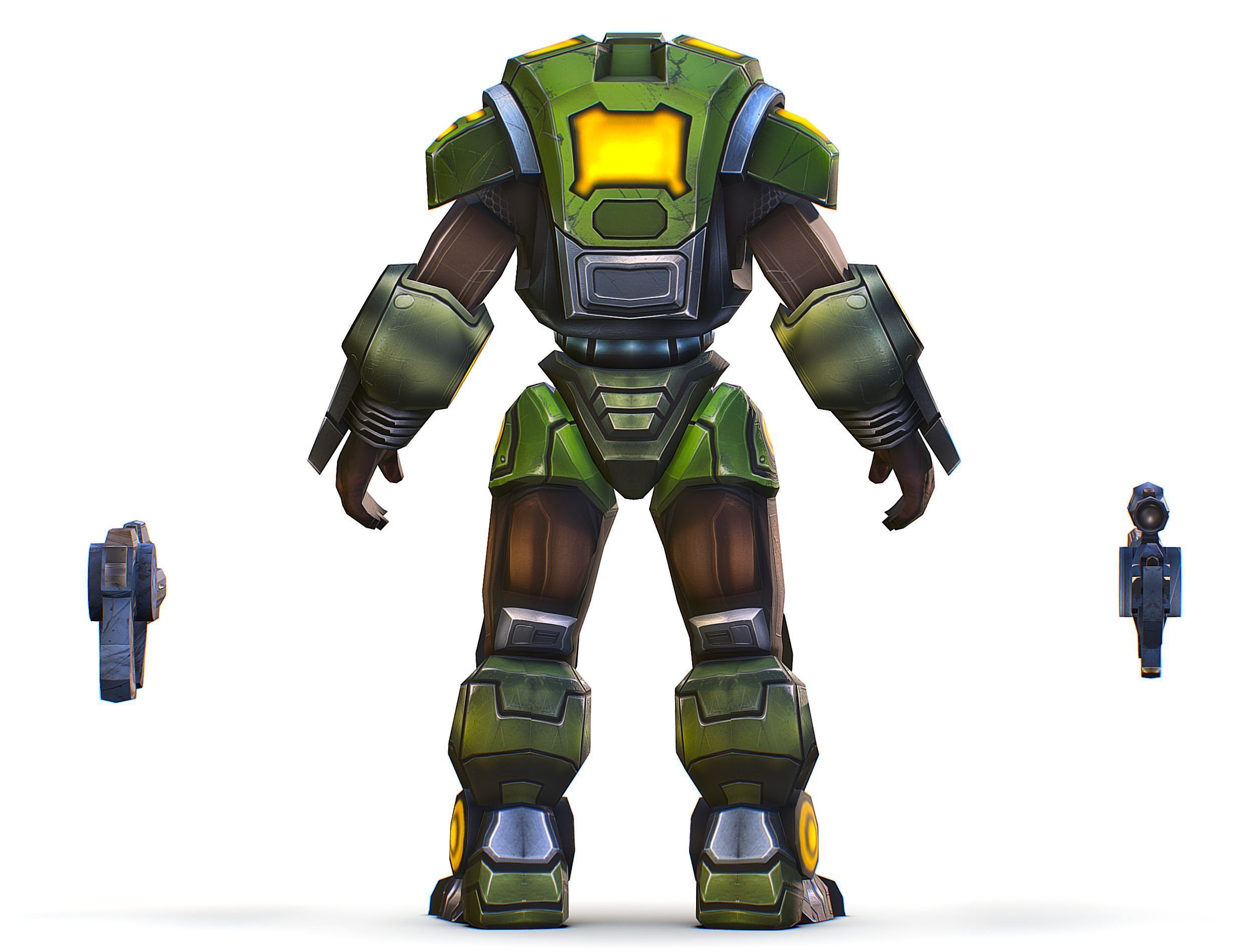 Cartoon Sci-Fi Cyborg Drone Heavy Sniper Soldier Low-poly 3D model_12