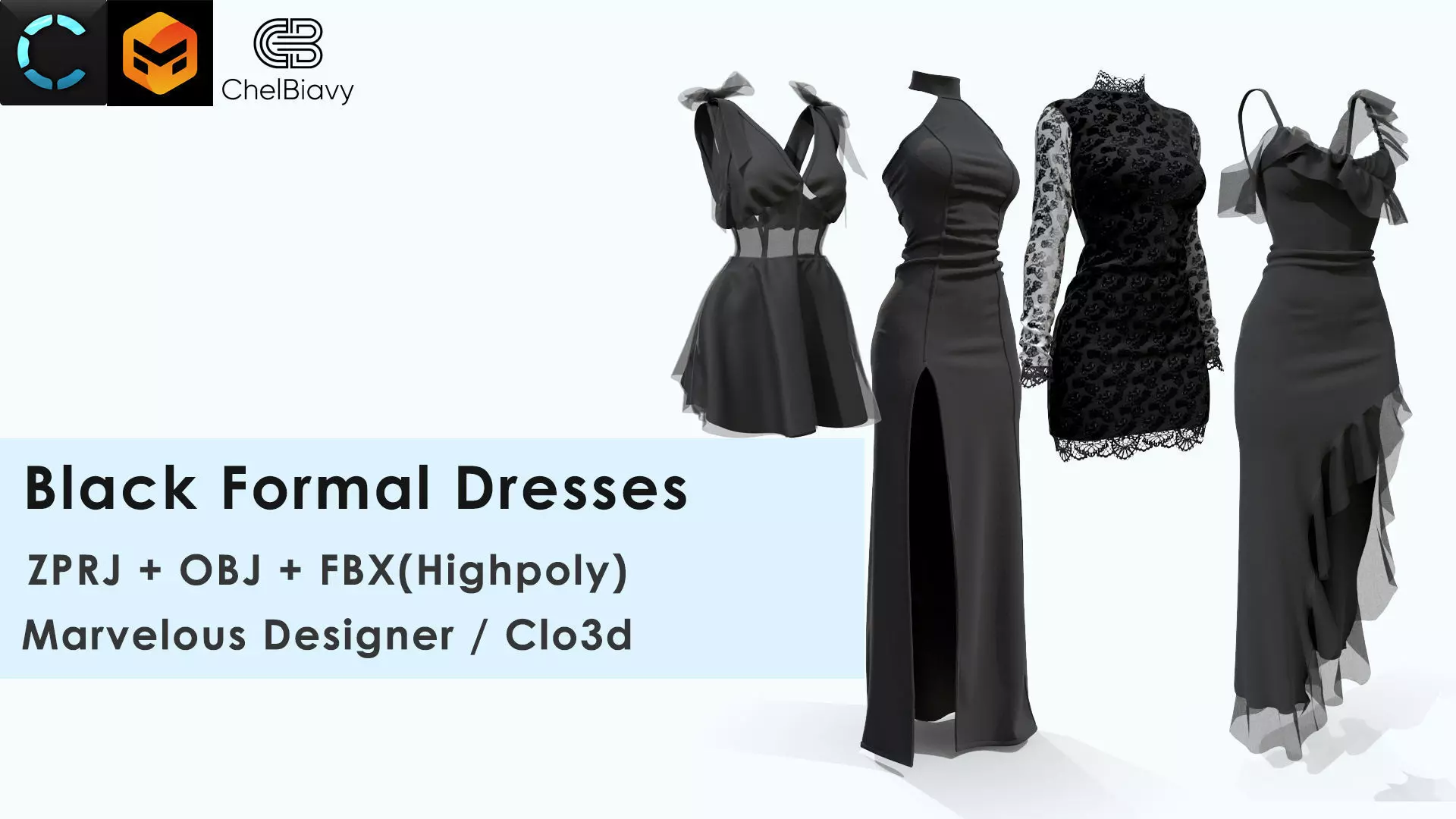 Black Formal Dresses 2 3D model