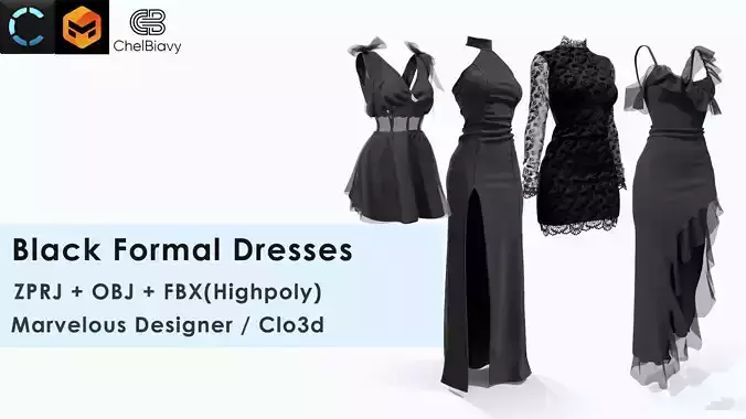 Black Formal Dresses 2 3D model
