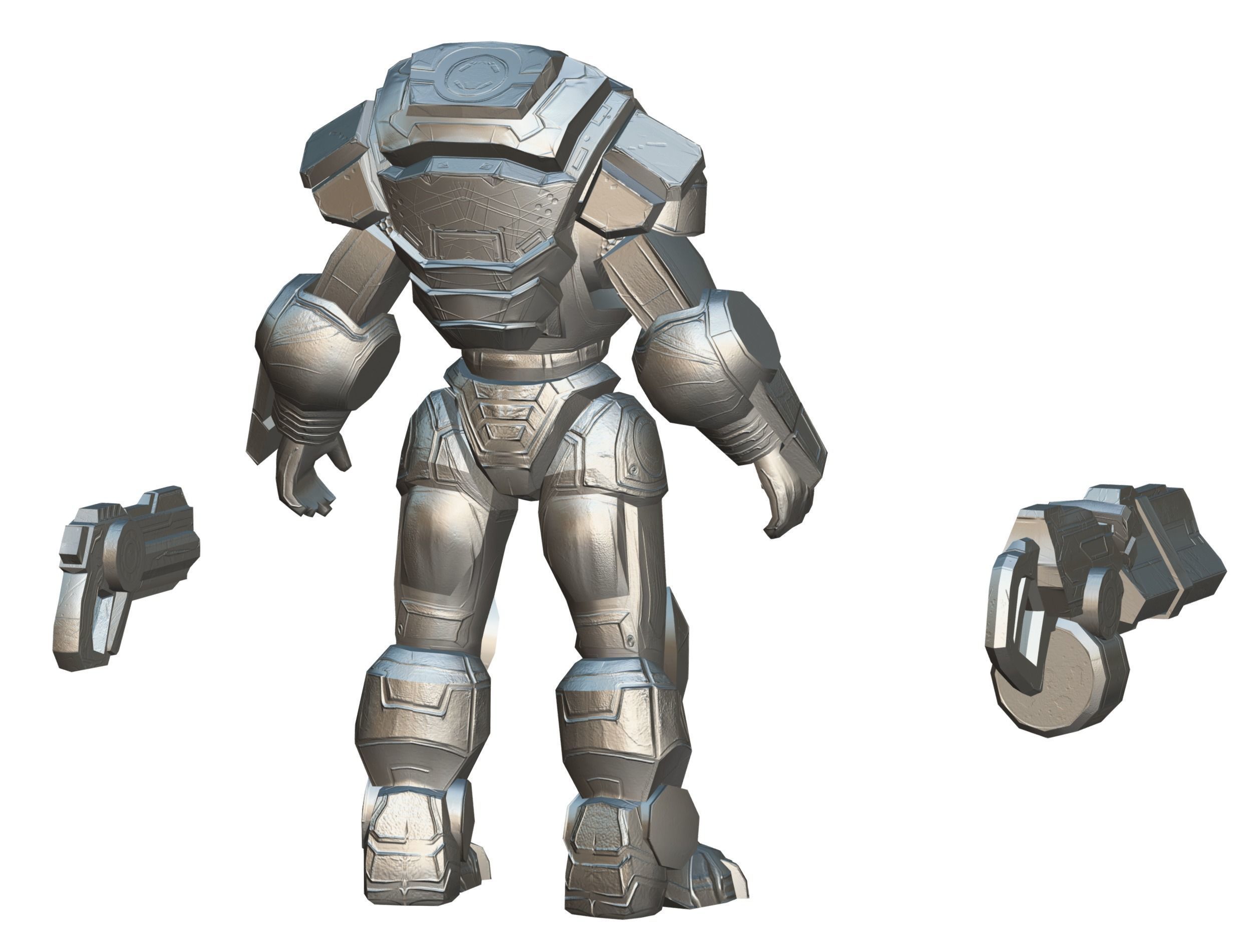 Cartoon Sci-Fi Cyborg Drone Heavy Machine Gunner Low-poly 3D model_82