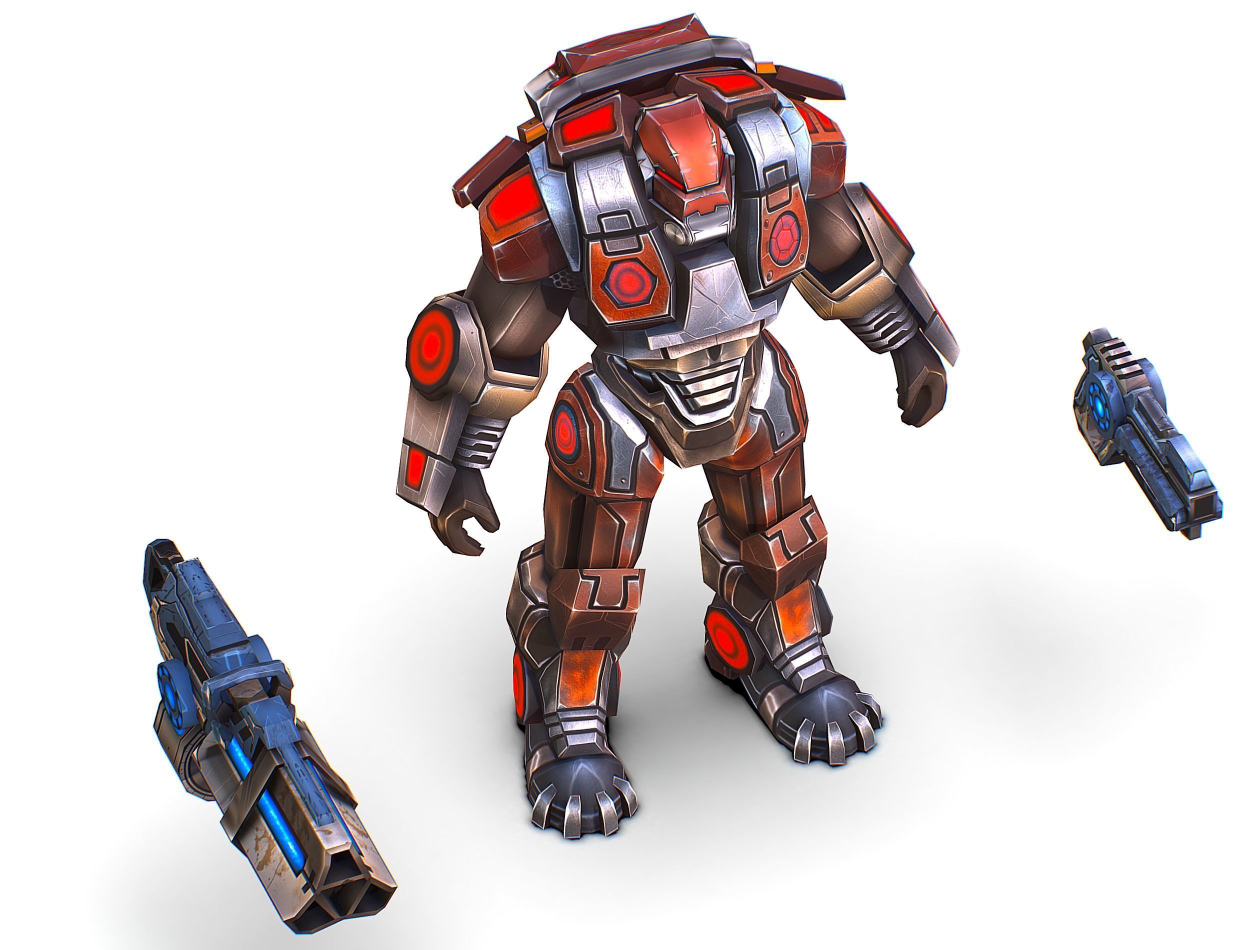 Cartoon Sci-Fi Cyborg Drone Heavy Machine Gunner Low-poly 3D model_34