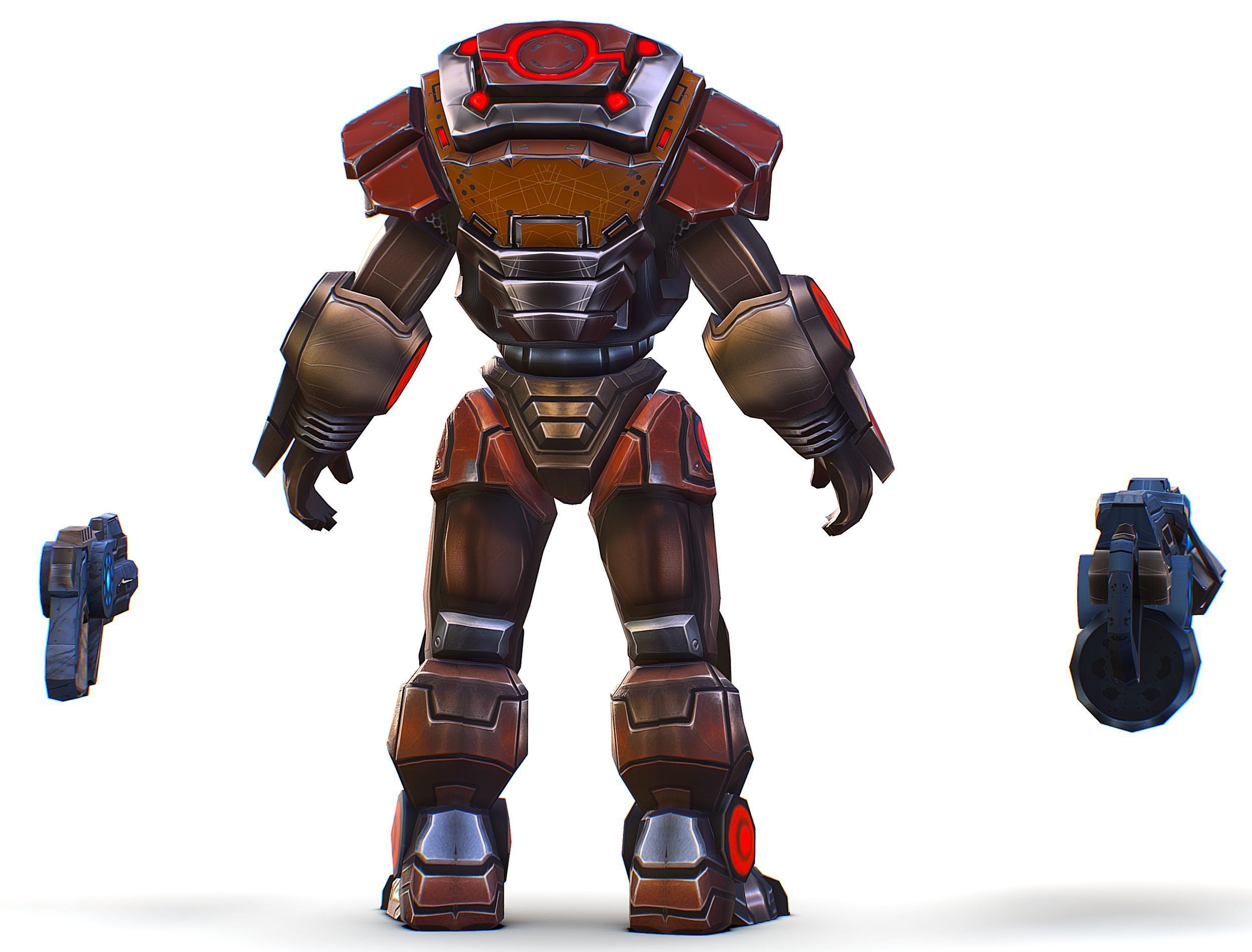 Cartoon Sci-Fi Cyborg Drone Heavy Machine Gunner Low-poly 3D model_9