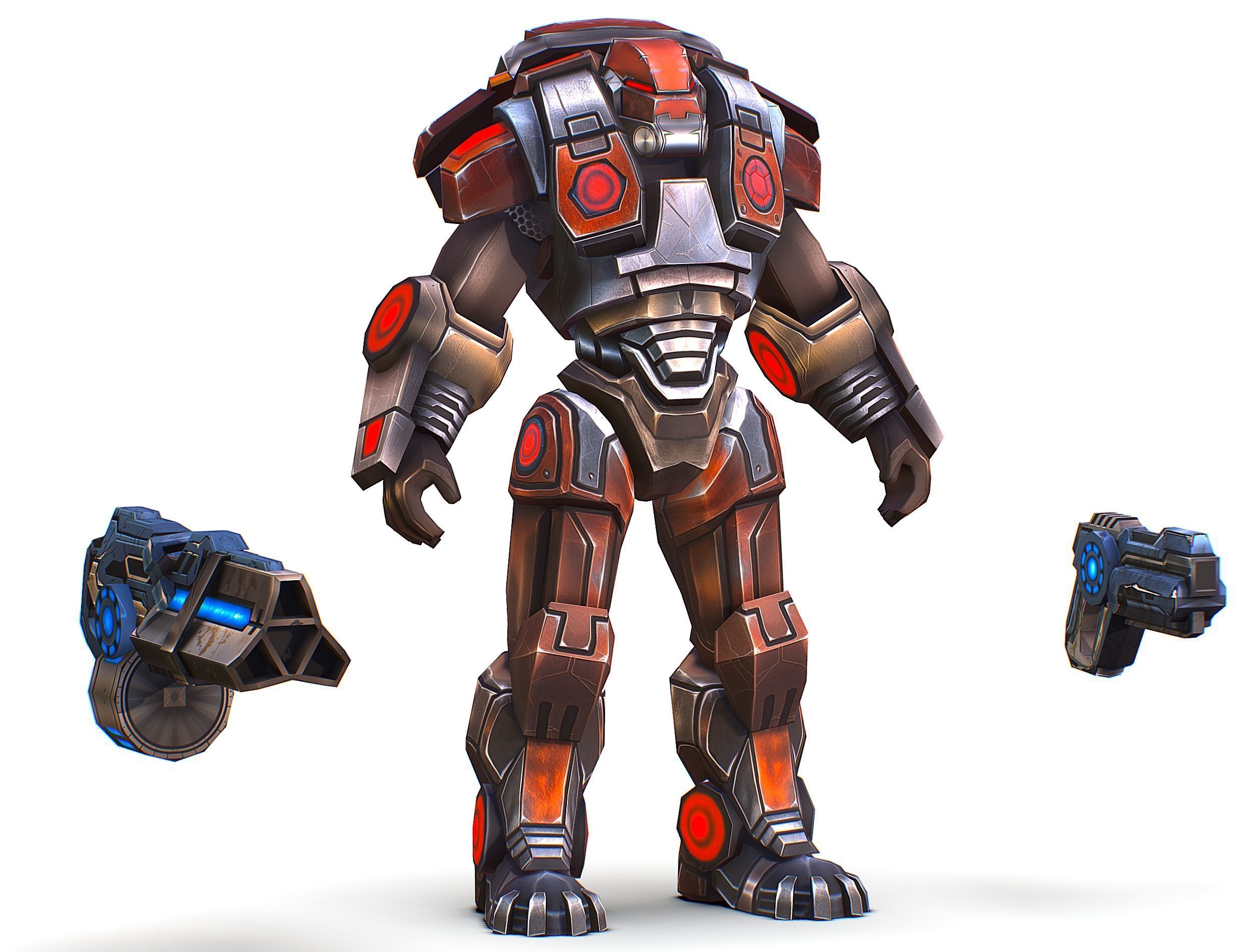 Cartoon Sci-Fi Cyborg Drone Heavy Machine Gunner Low-poly 3D model_16