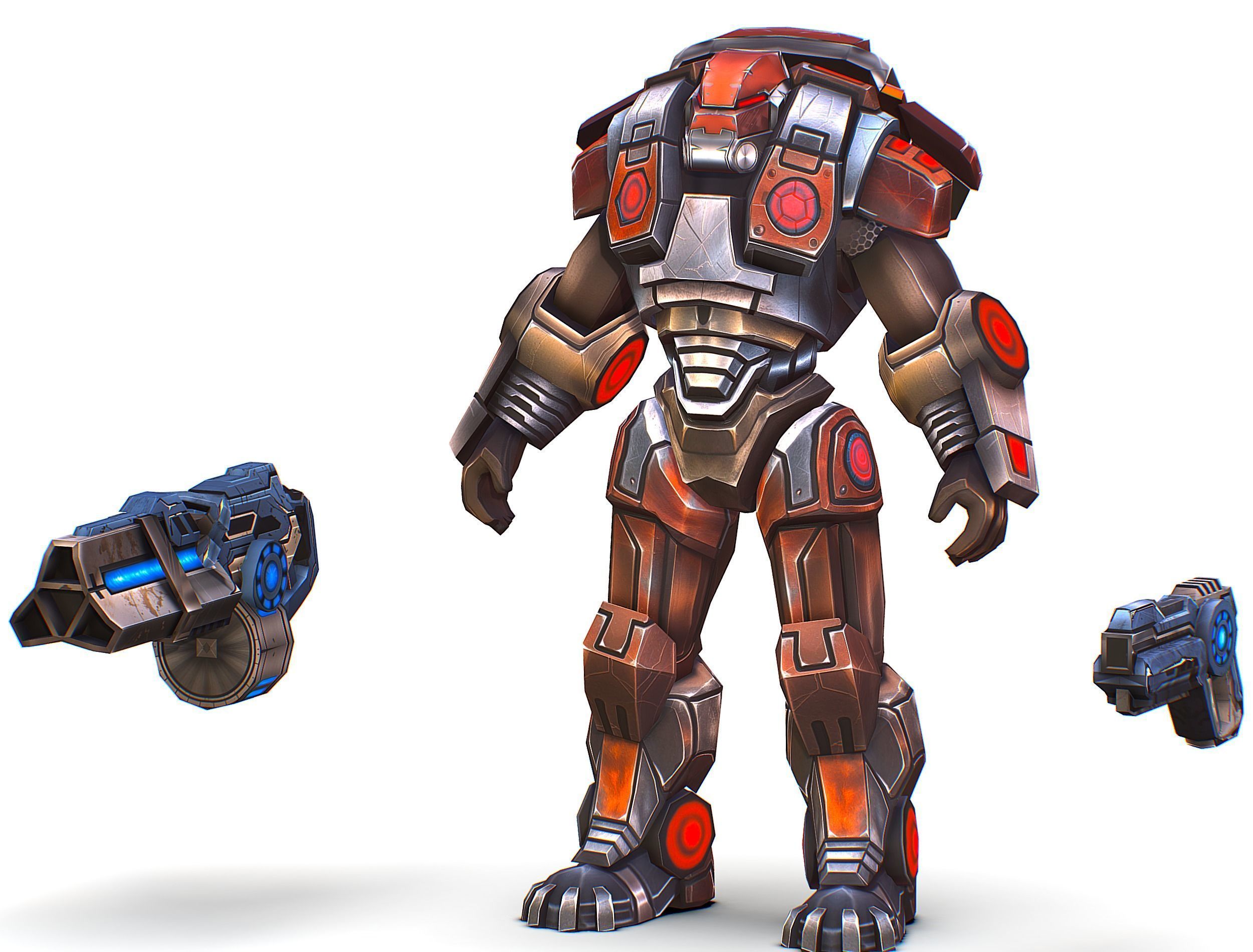 Cartoon Sci-Fi Cyborg Drone Heavy Machine Gunner Low-poly 3D model_2