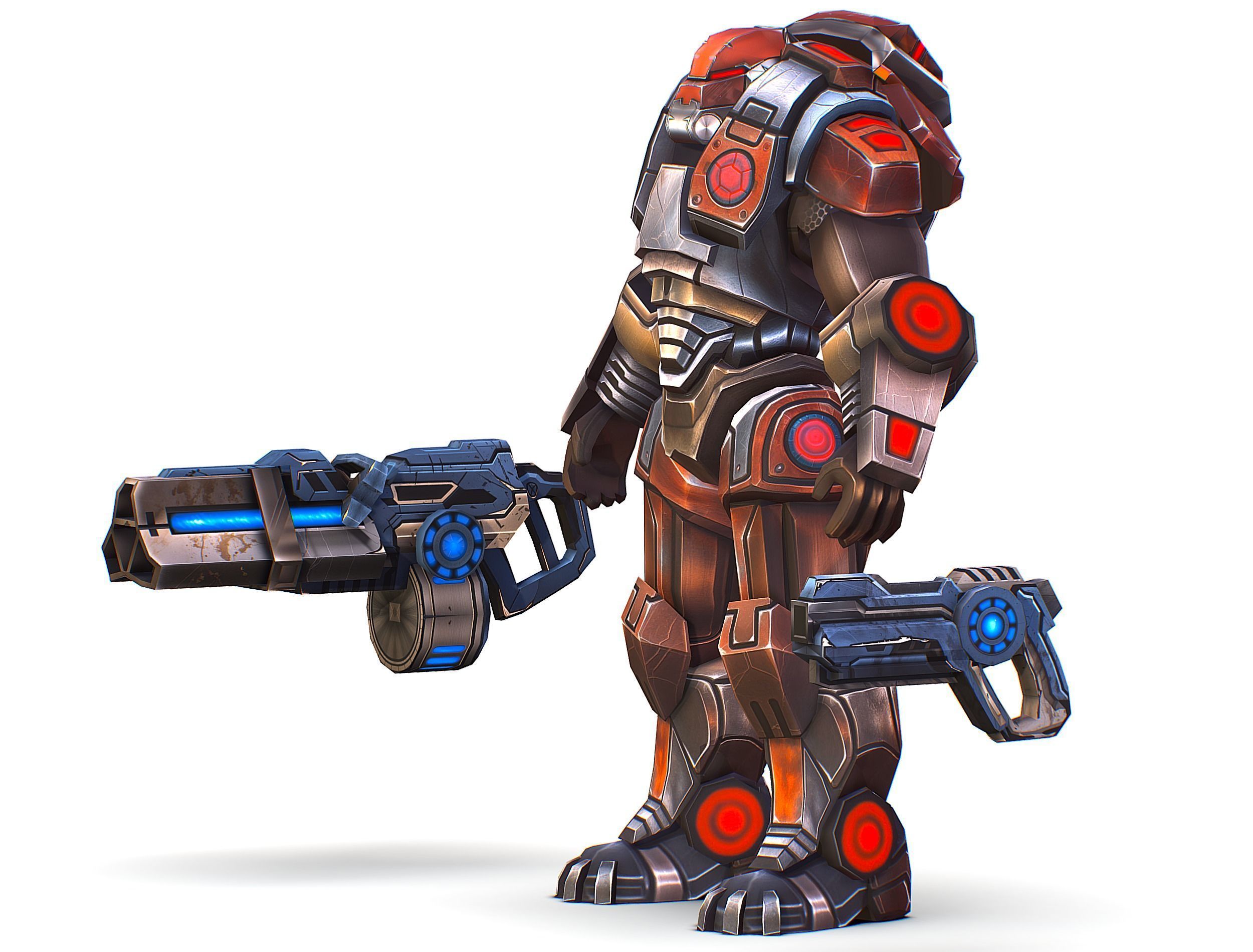 Cartoon Sci-Fi Cyborg Drone Heavy Machine Gunner Low-poly 3D model_4