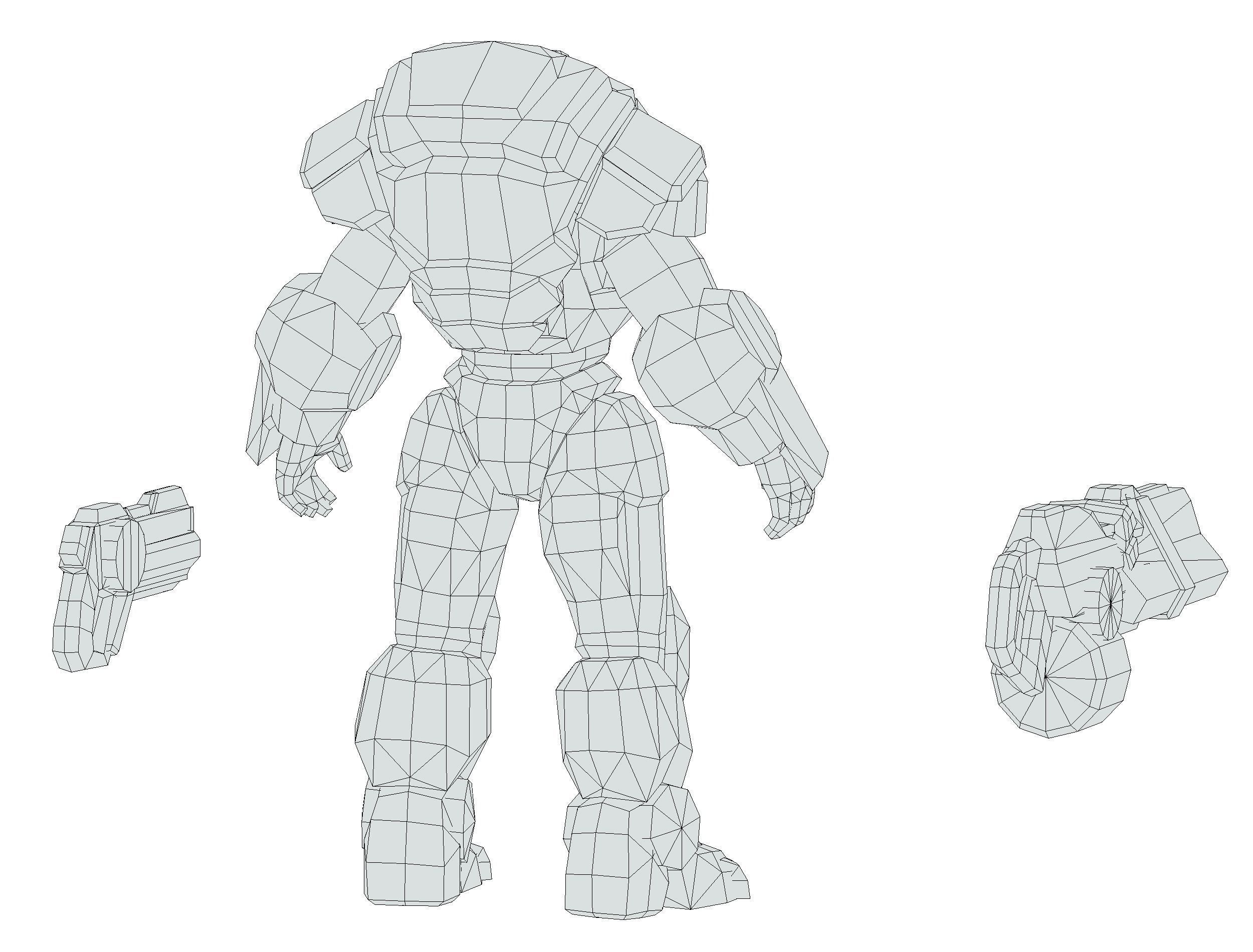 Cartoon Sci-Fi Cyborg Drone Heavy Machine Gunner Low-poly 3D model_83