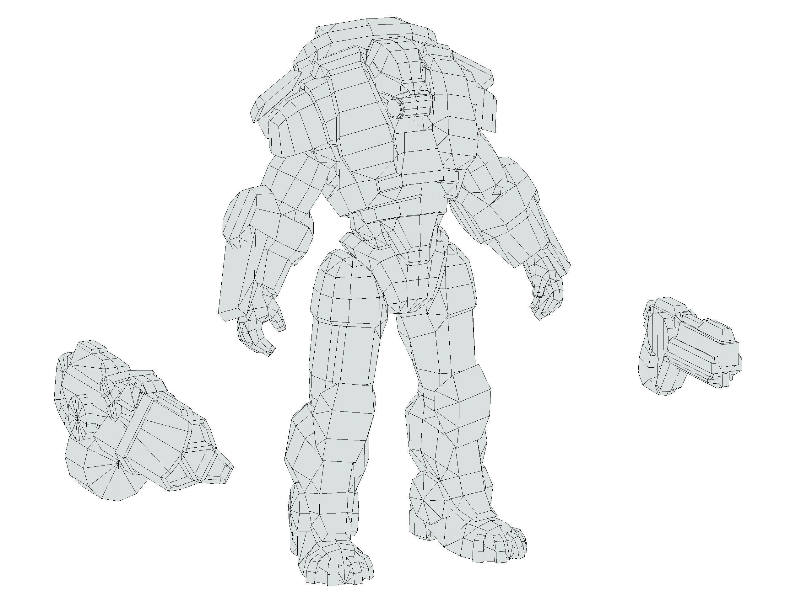 Cartoon Sci-Fi Cyborg Drone Heavy Machine Gunner Low-poly 3D model_79