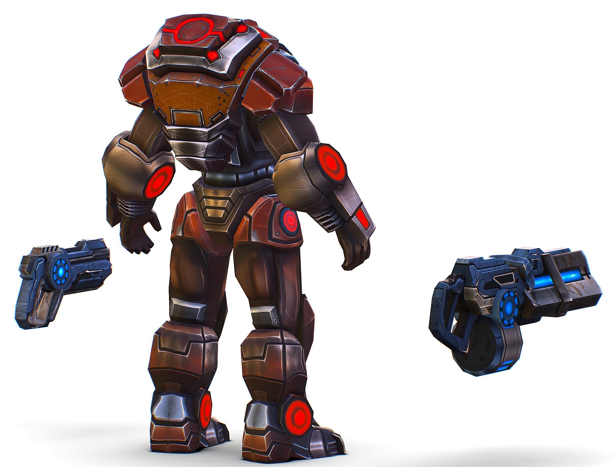 Cartoon Sci-Fi Cyborg Drone Heavy Machine Gunner Low-poly 3D model_10