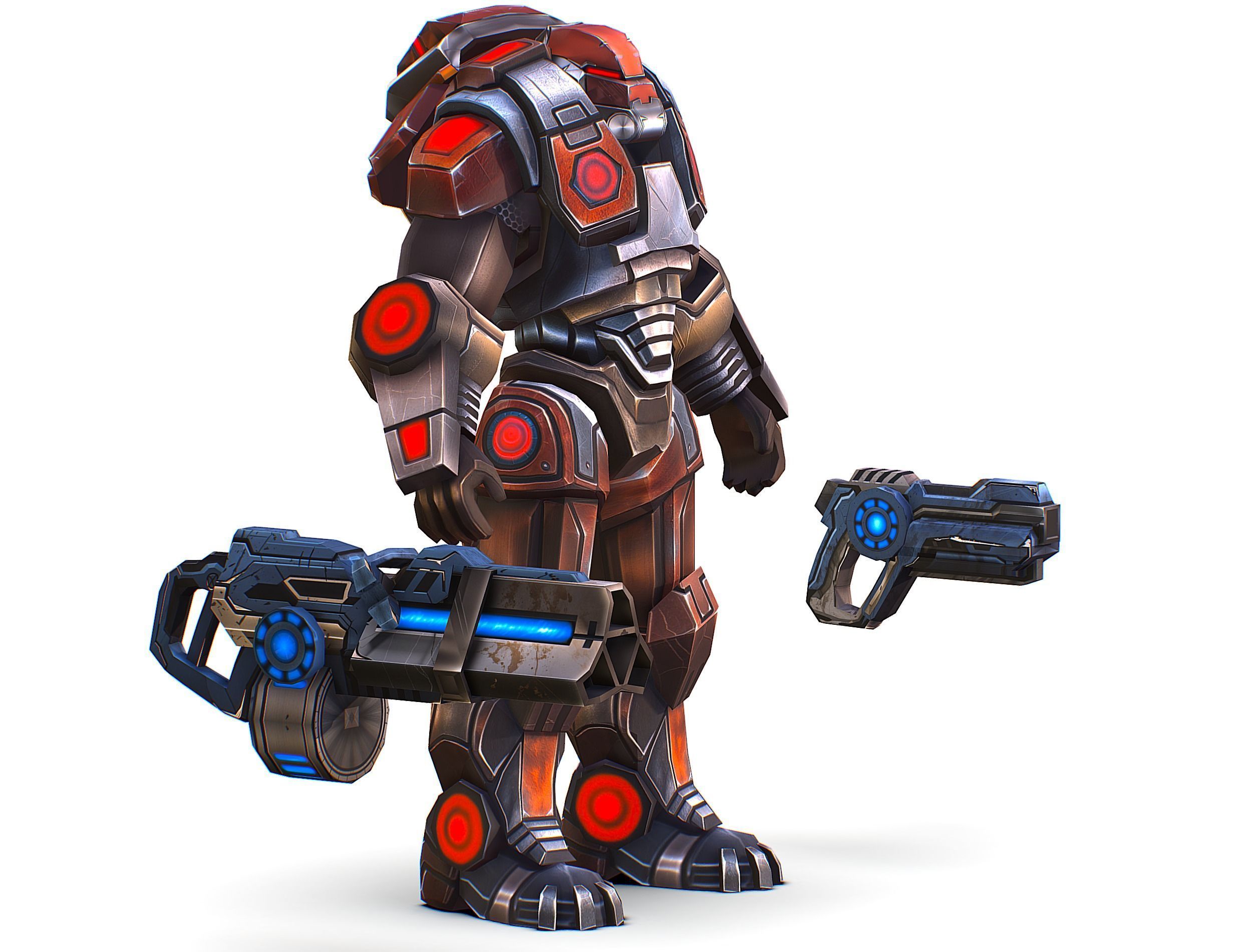 Cartoon Sci-Fi Cyborg Drone Heavy Machine Gunner Low-poly 3D model_14