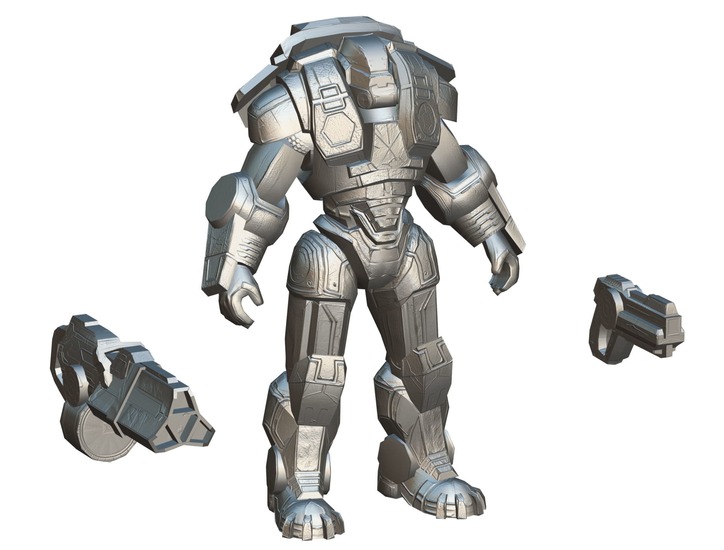 Cartoon Sci-Fi Cyborg Drone Heavy Machine Gunner Low-poly 3D model_78