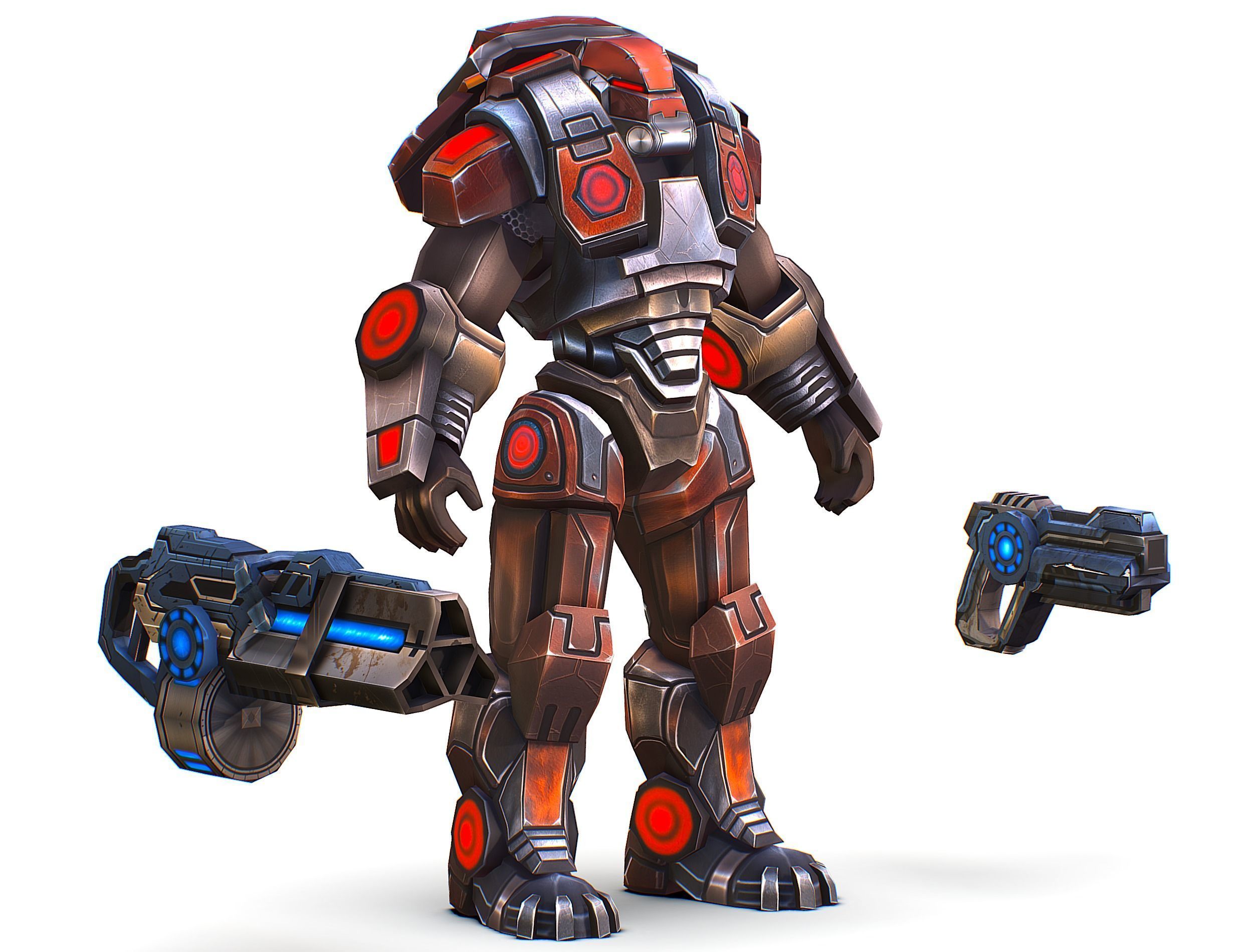 Cartoon Sci-Fi Cyborg Drone Heavy Machine Gunner Low-poly 3D model_15