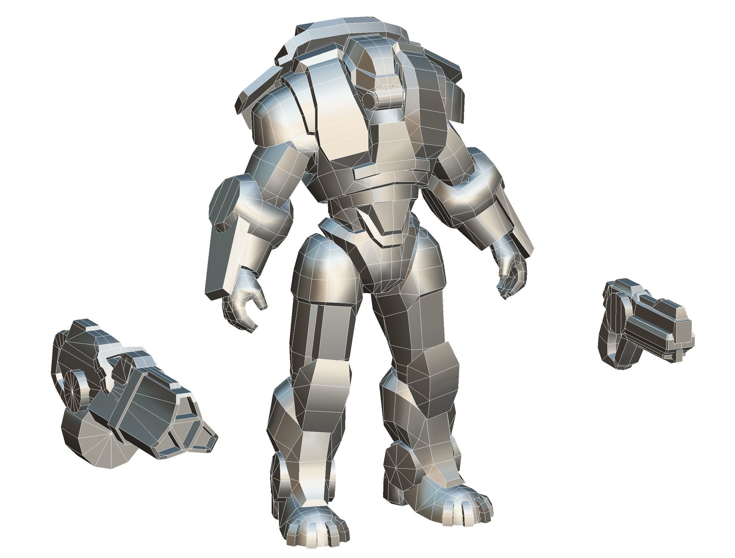 Cartoon Sci-Fi Cyborg Drone Heavy Machine Gunner Low-poly 3D model_77