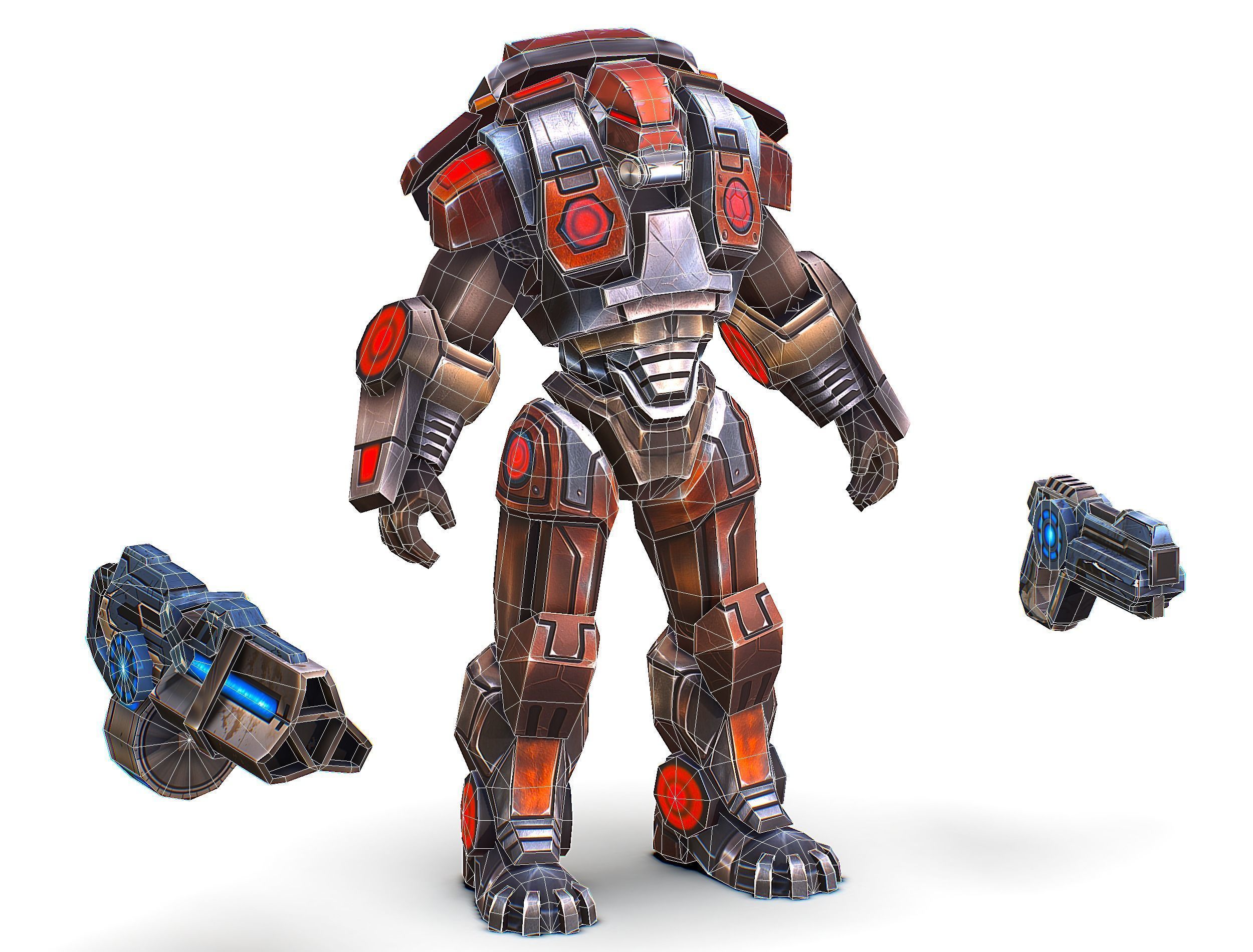 Cartoon Sci-Fi Cyborg Drone Heavy Machine Gunner Low-poly 3D model_76