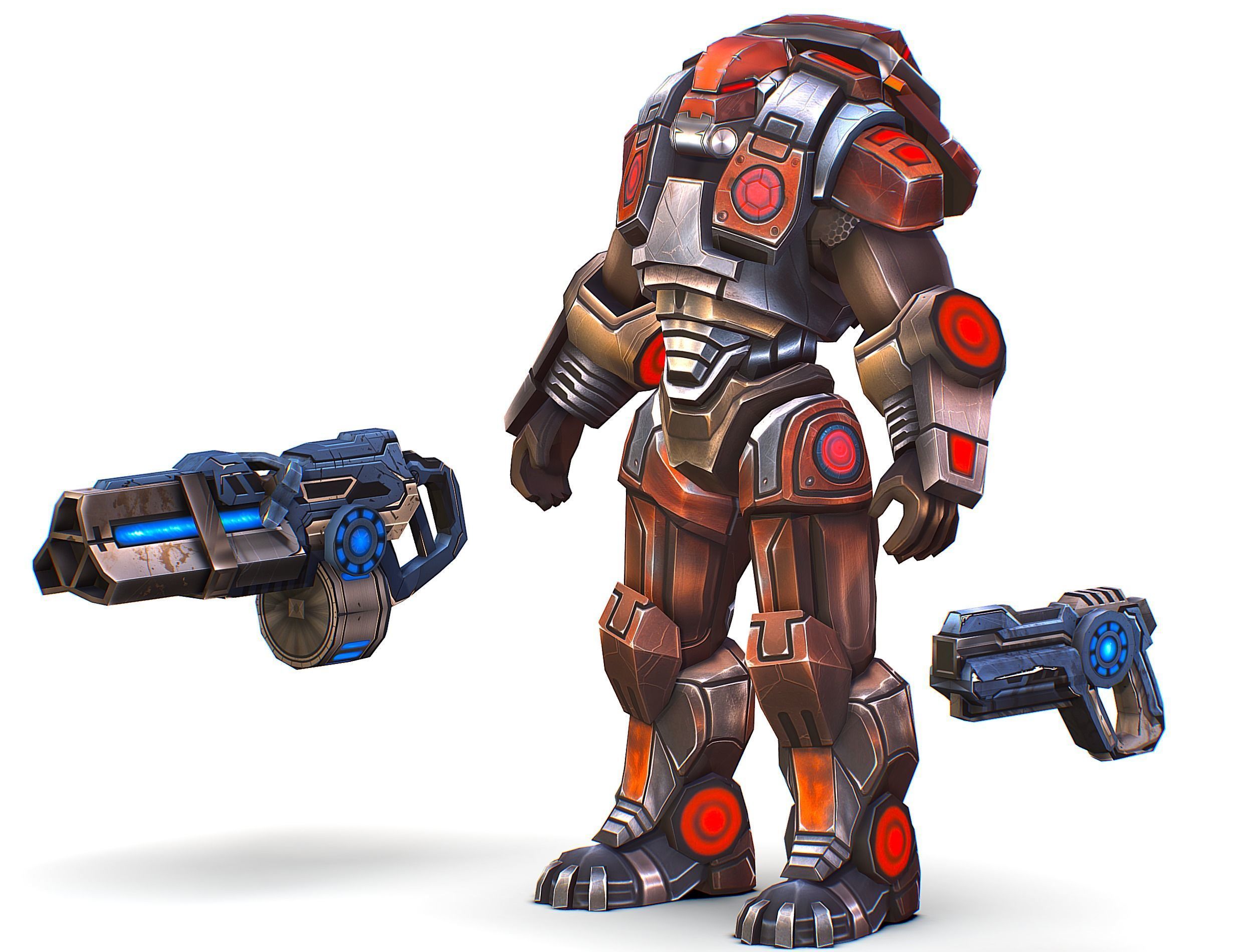 Cartoon Sci-Fi Cyborg Drone Heavy Machine Gunner Low-poly 3D model_3