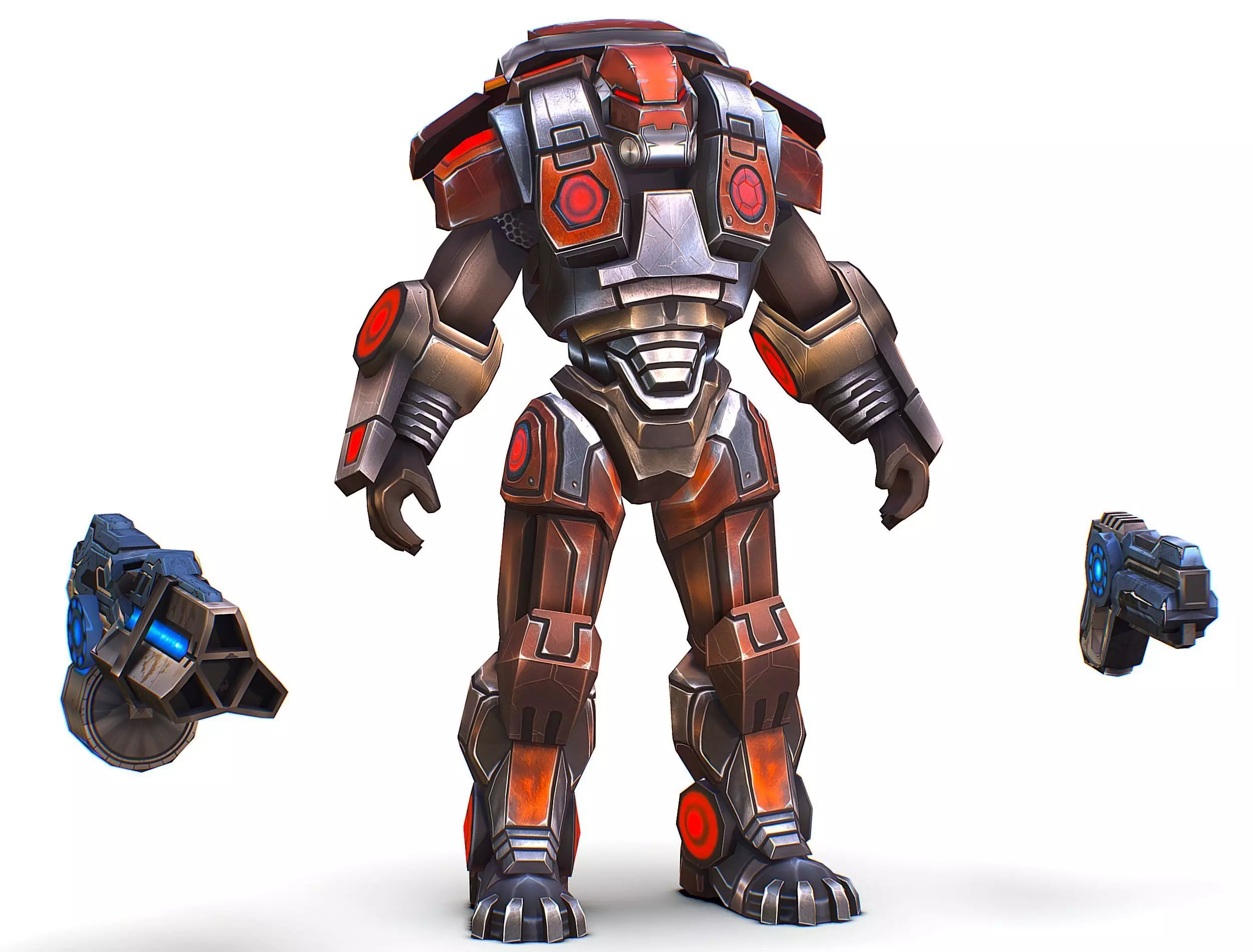 Cartoon Sci-Fi Cyborg Drone Heavy Machine Gunner Low-poly 3D model_0