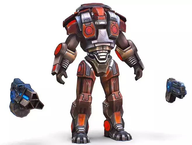 Cartoon Sci-Fi Cyborg Drone Heavy Machine Gunner Low-poly 3D model