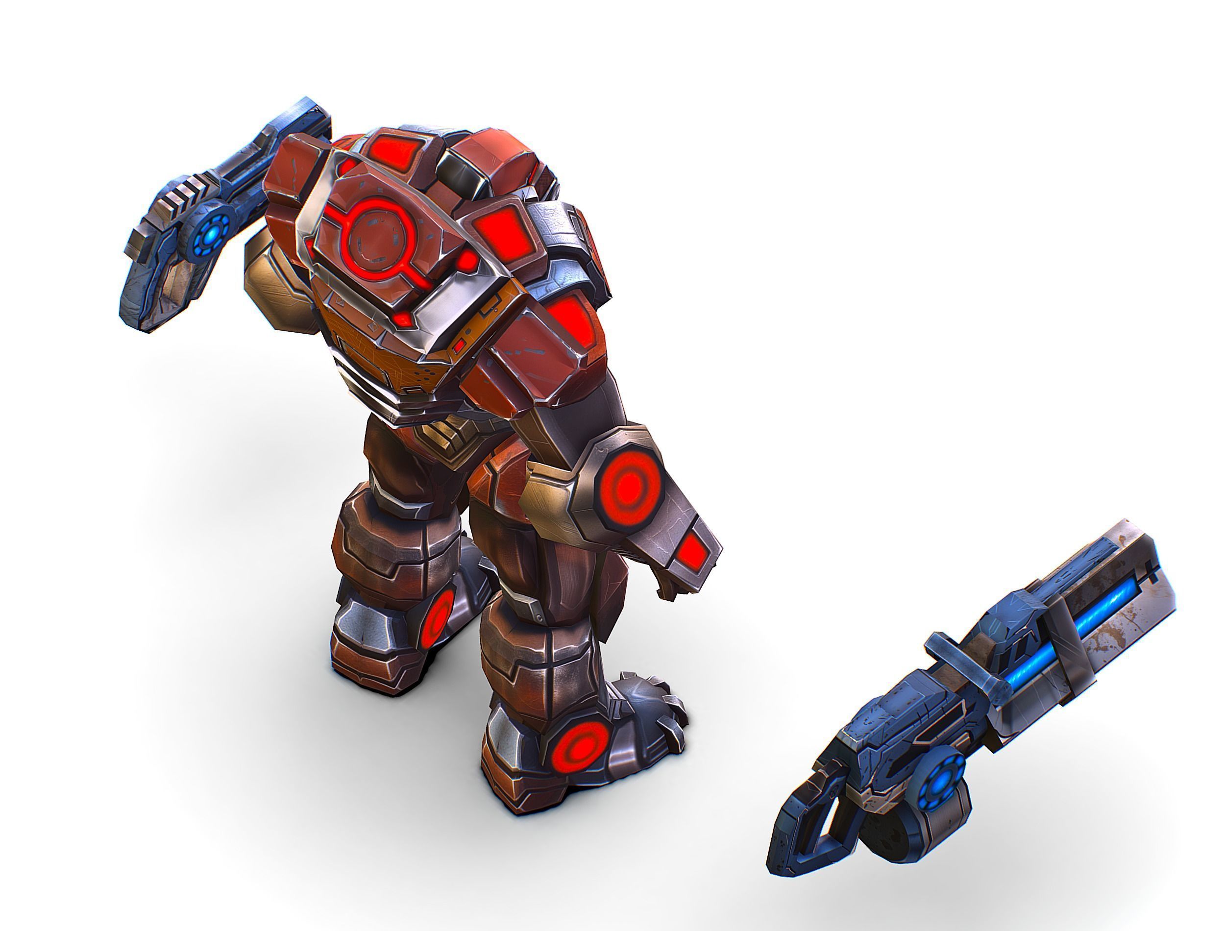 Cartoon Sci-Fi Cyborg Drone Heavy Machine Gunner Low-poly 3D model_37