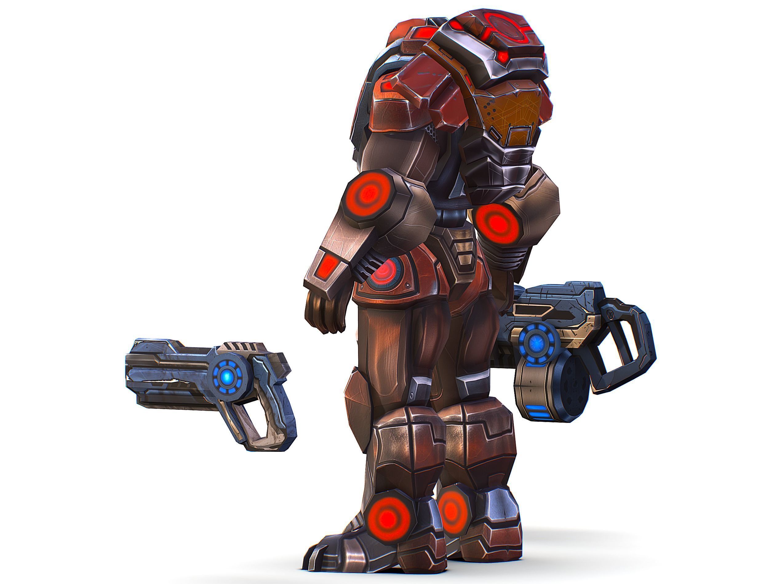 Cartoon Sci-Fi Cyborg Drone Heavy Machine Gunner Low-poly 3D model_7