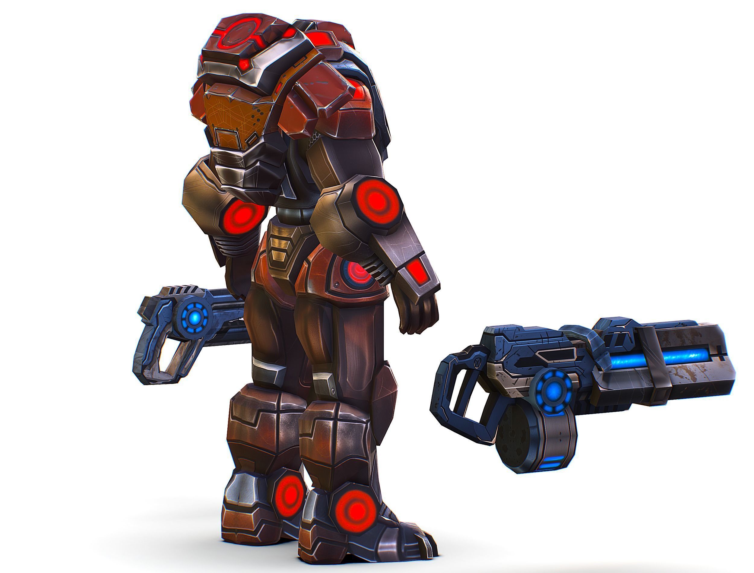 Cartoon Sci-Fi Cyborg Drone Heavy Machine Gunner Low-poly 3D model_11