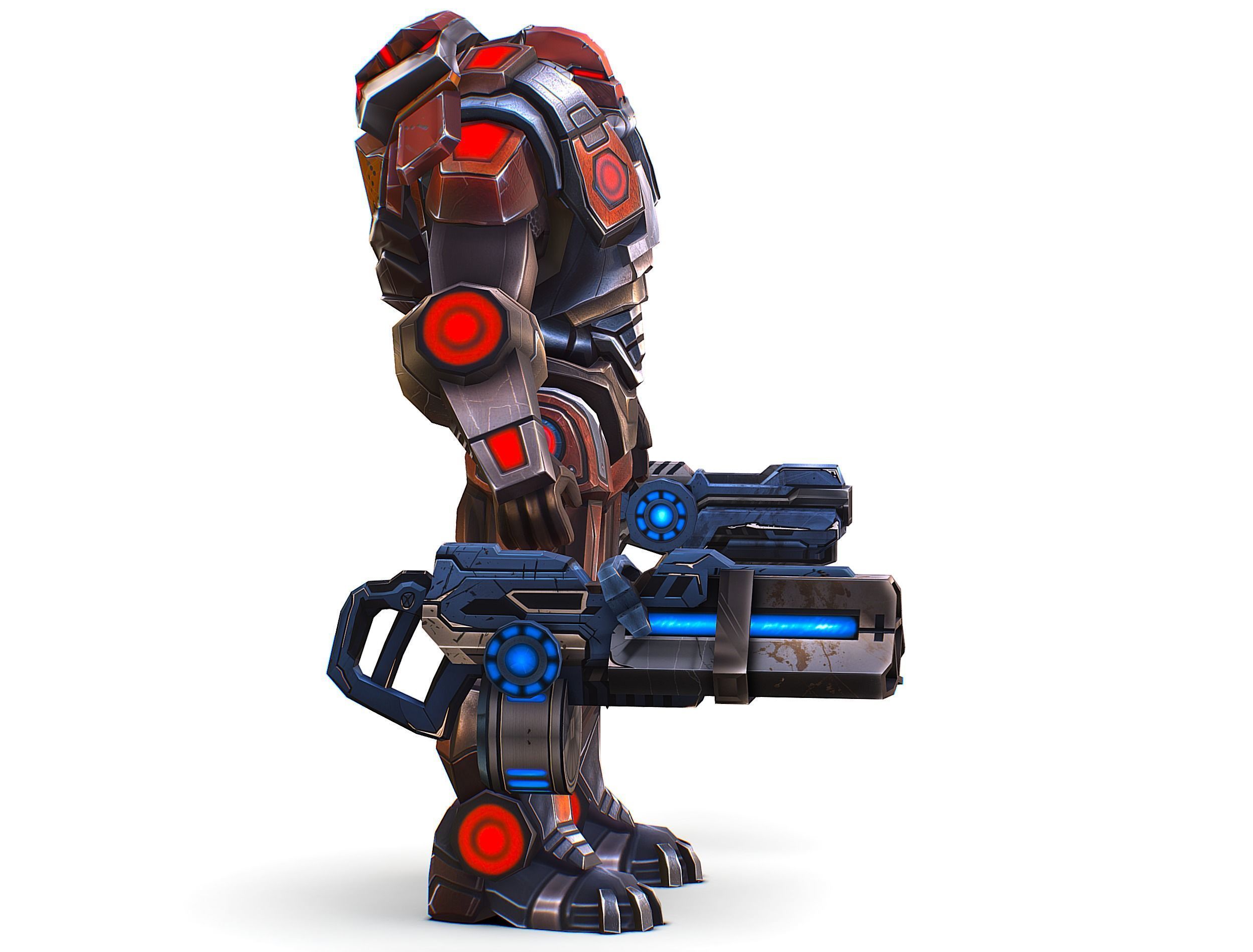 Cartoon Sci-Fi Cyborg Drone Heavy Machine Gunner Low-poly 3D model_13