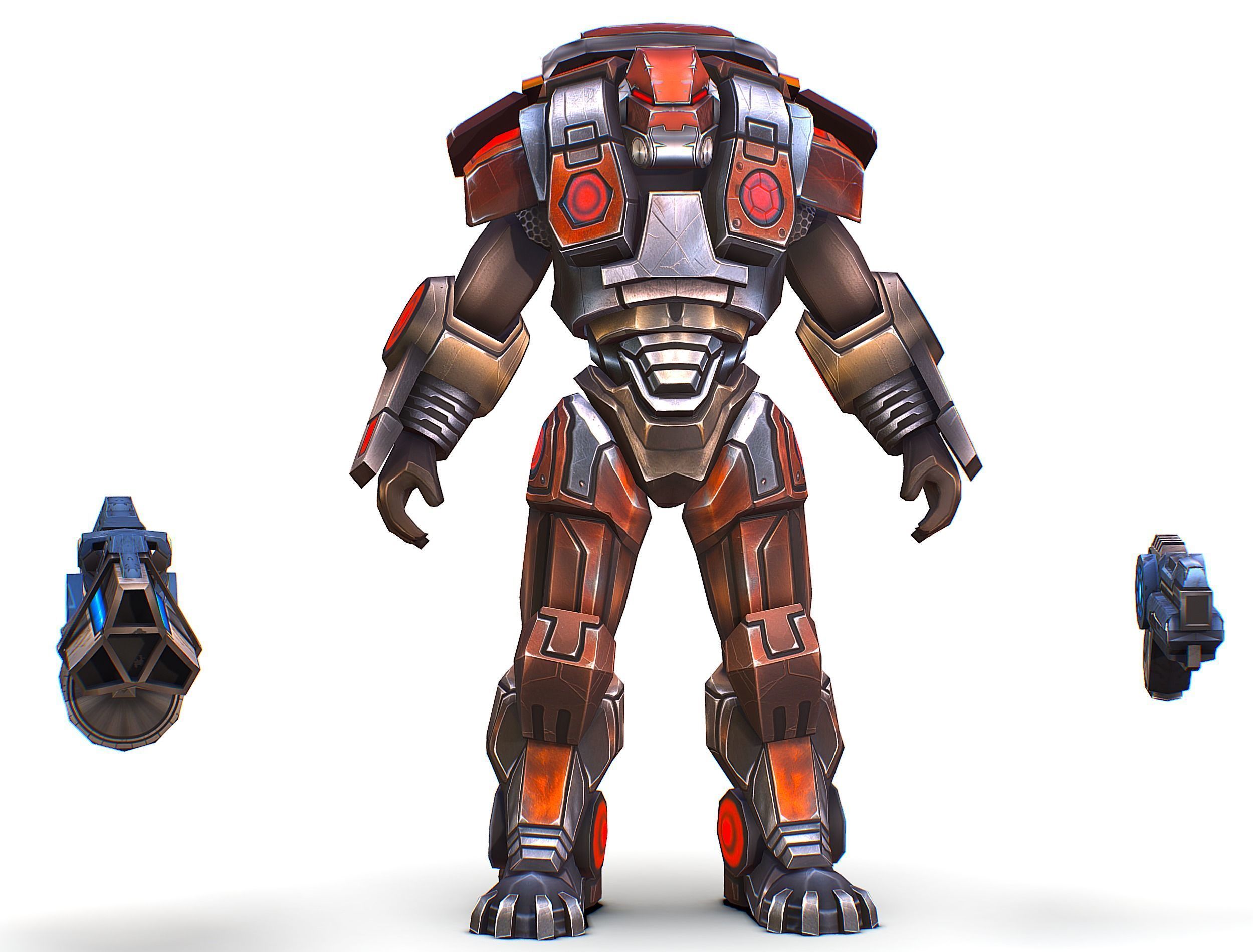 Cartoon Sci-Fi Cyborg Drone Heavy Machine Gunner Low-poly 3D model_1