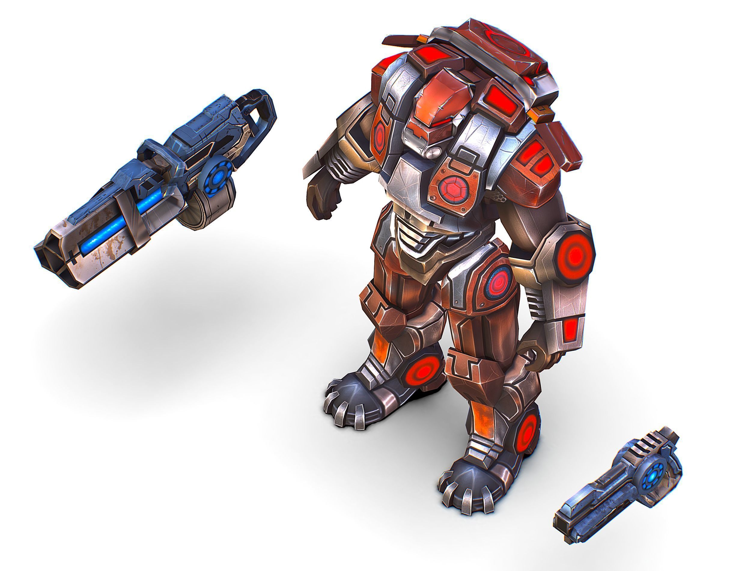 Cartoon Sci-Fi Cyborg Drone Heavy Machine Gunner Low-poly 3D model_35