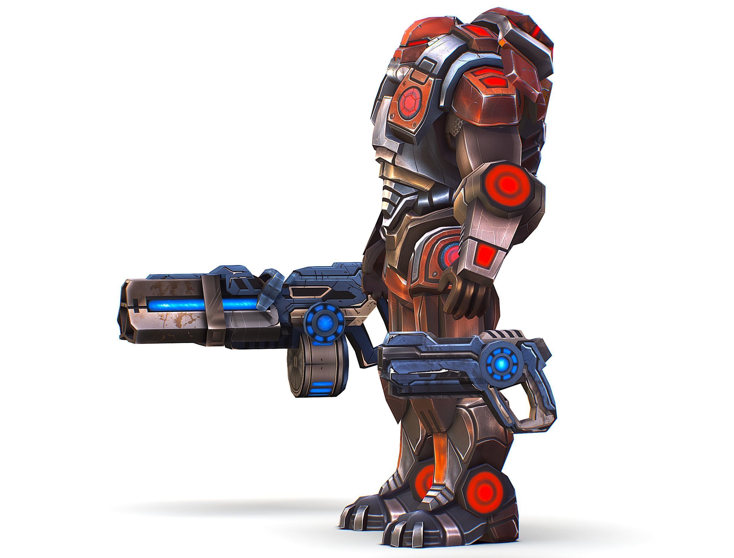 Cartoon Sci-Fi Cyborg Drone Heavy Machine Gunner Low-poly 3D model_5