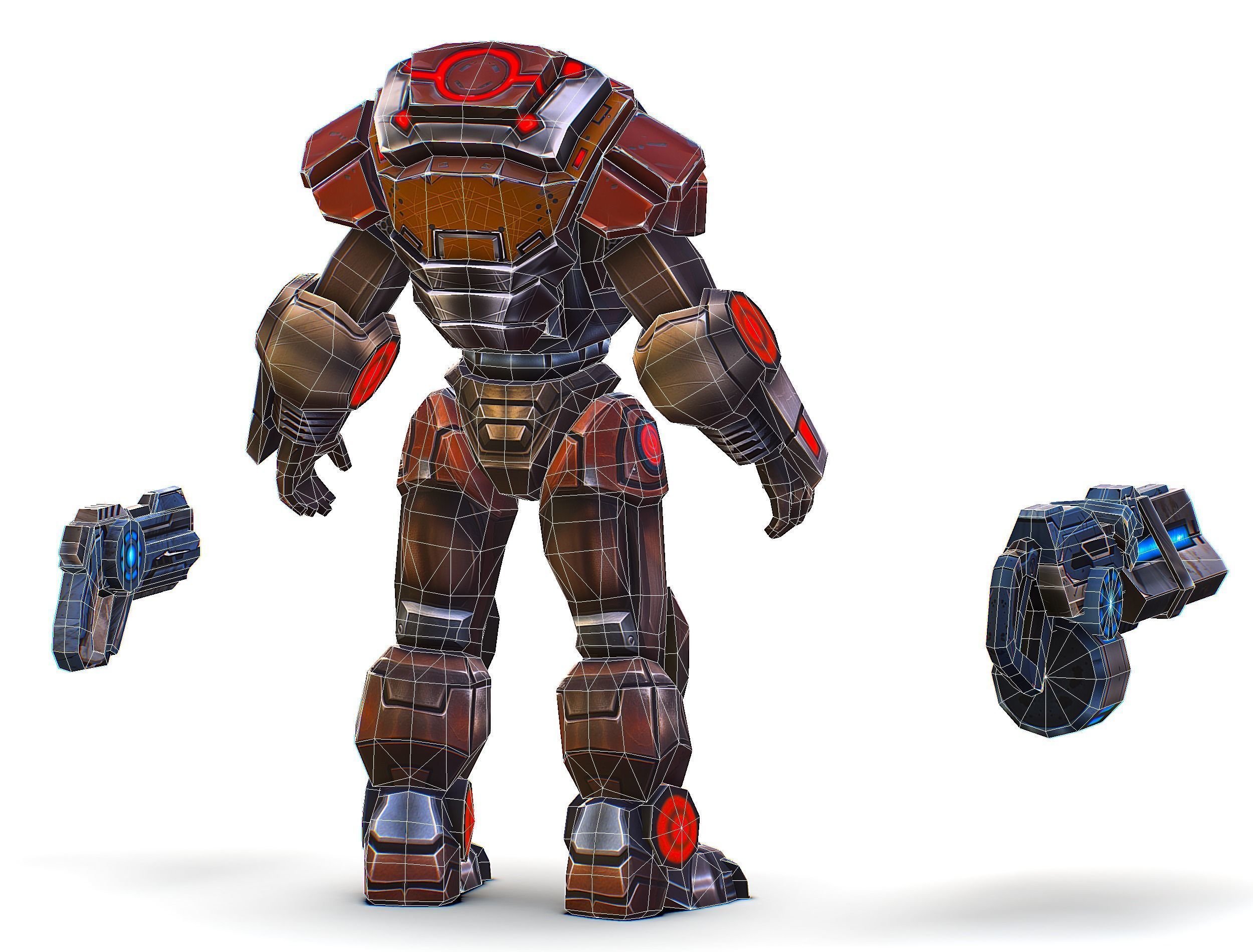 Cartoon Sci-Fi Cyborg Drone Heavy Machine Gunner Low-poly 3D model_80