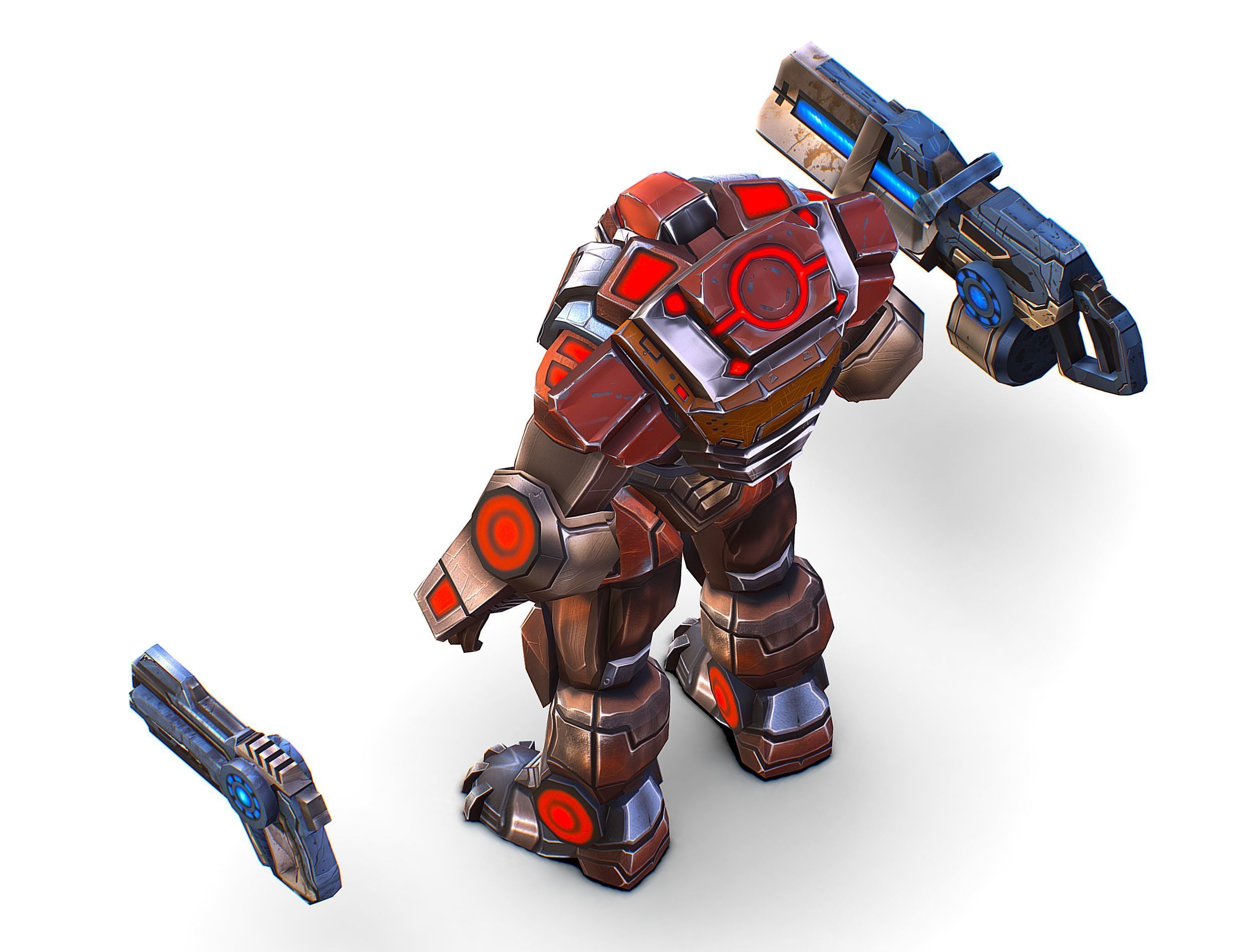 Cartoon Sci-Fi Cyborg Drone Heavy Machine Gunner Low-poly 3D model_36