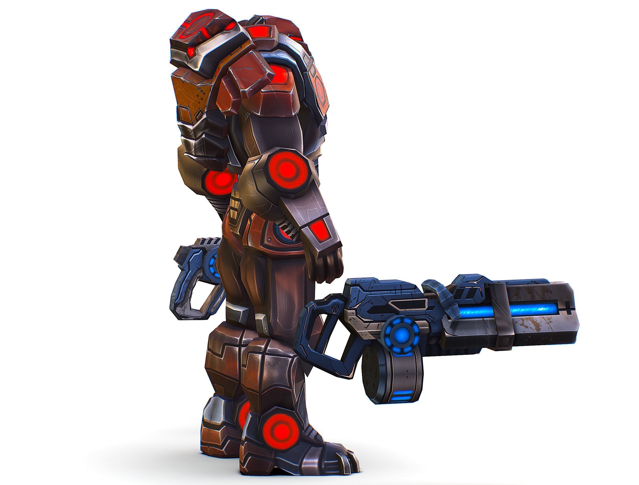 Cartoon Sci-Fi Cyborg Drone Heavy Machine Gunner Low-poly 3D model_12