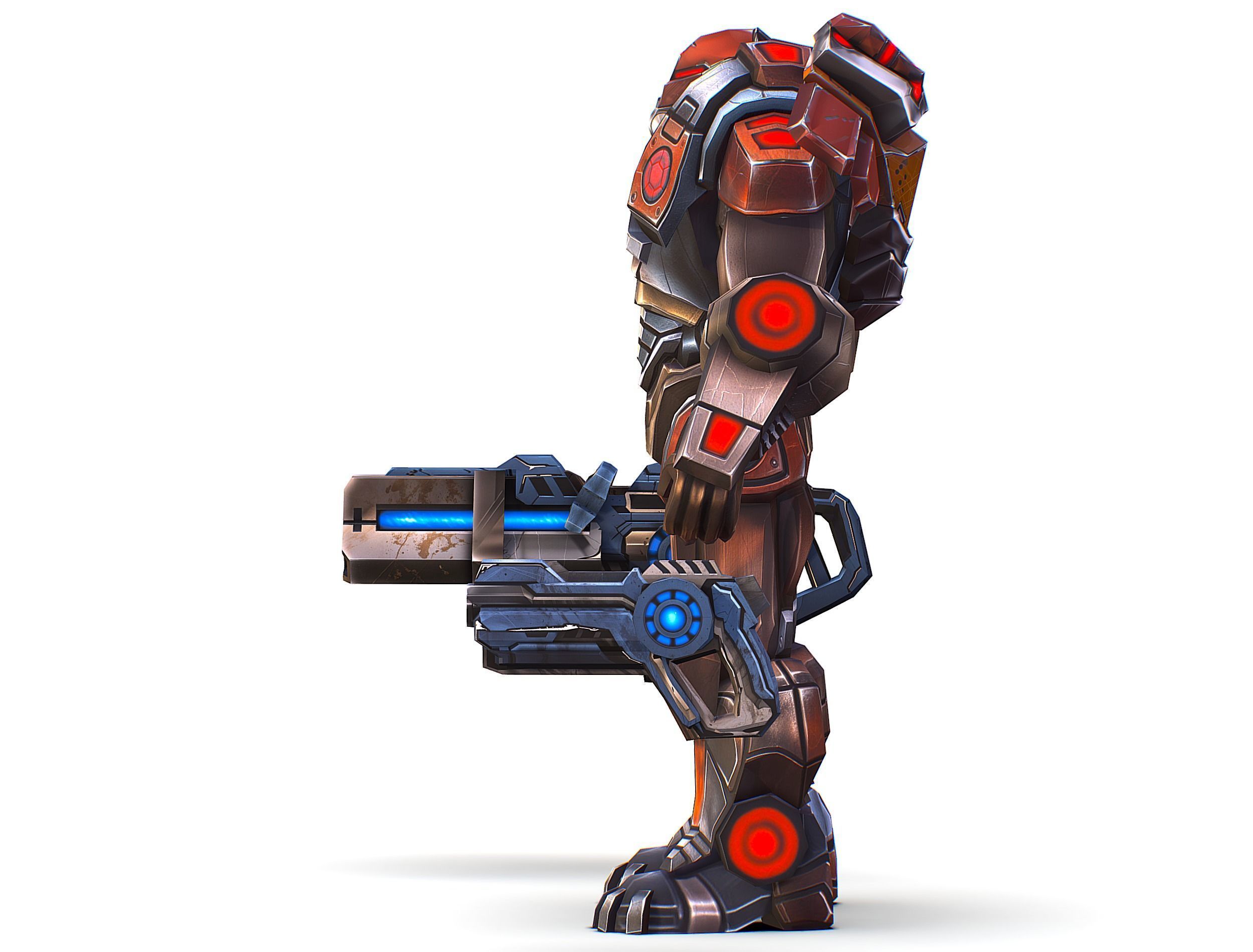 Cartoon Sci-Fi Cyborg Drone Heavy Machine Gunner Low-poly 3D model_6