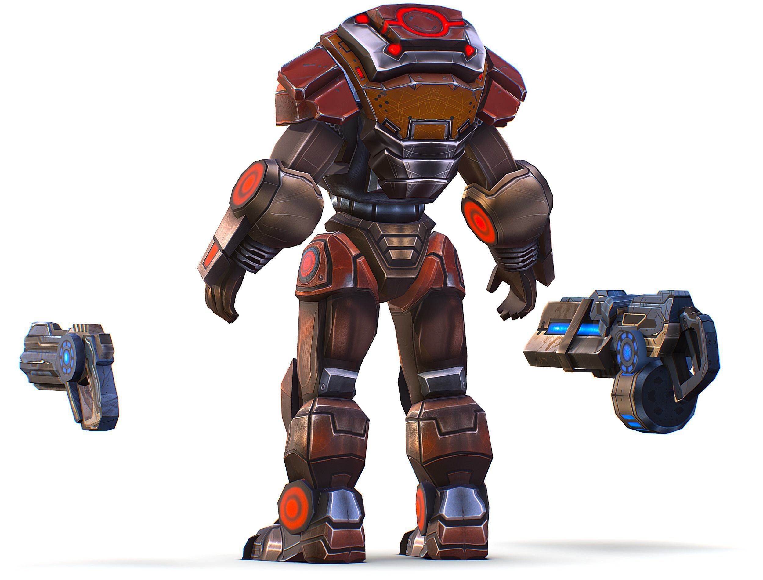 Cartoon Sci-Fi Cyborg Drone Heavy Machine Gunner Low-poly 3D model_8