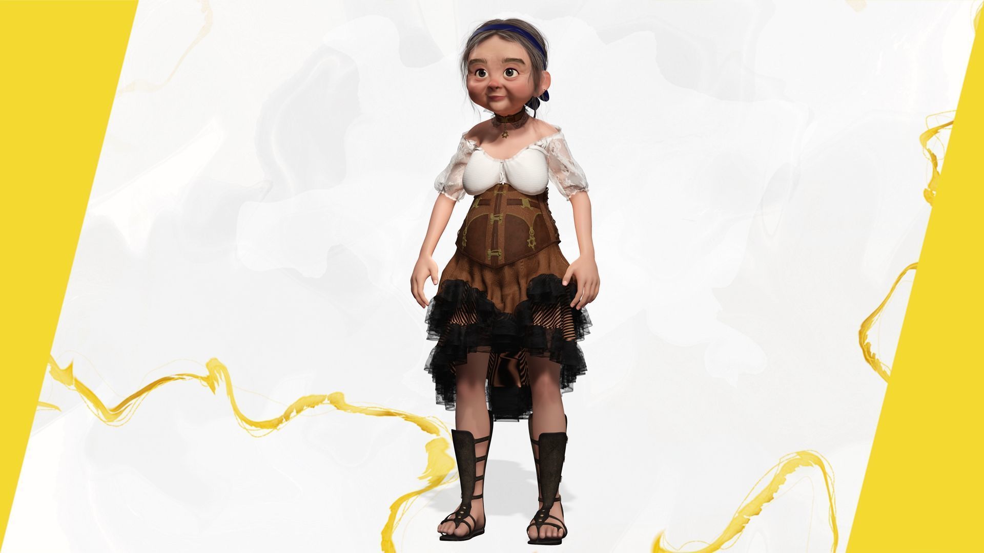 Farm Elderly Woman with Traditional Outfit Low-poly 3D model_12