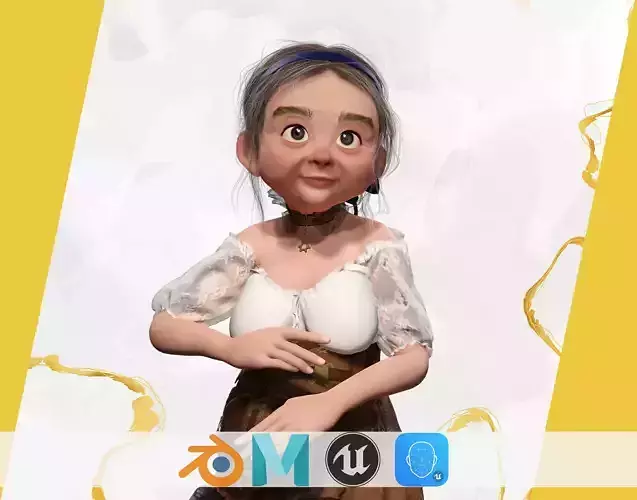 Farm Elderly Woman with Traditional Outfit Low-poly 3D model