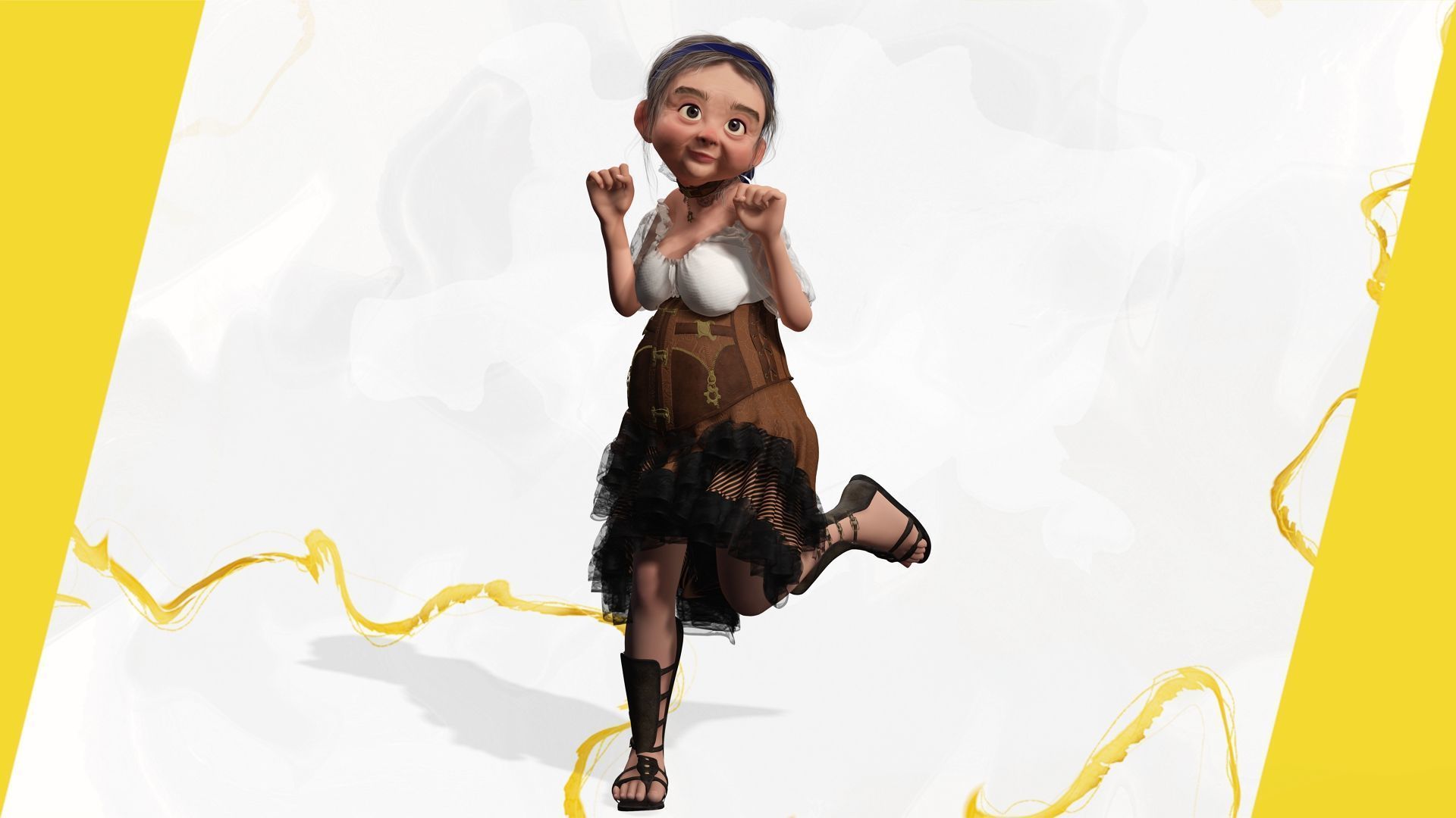 Farm Elderly Woman with Traditional Outfit Low-poly 3D model_9